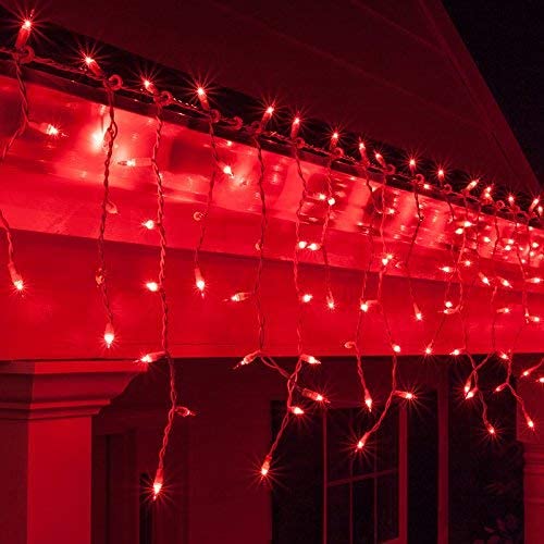 150 LED Red Icicle Christmas Lights - 8.5 ft Outdoor Holiday String Lights with White Wire for House, Roof, and Window Decorations - Perfect for Christmas, Winter, and Party Decor