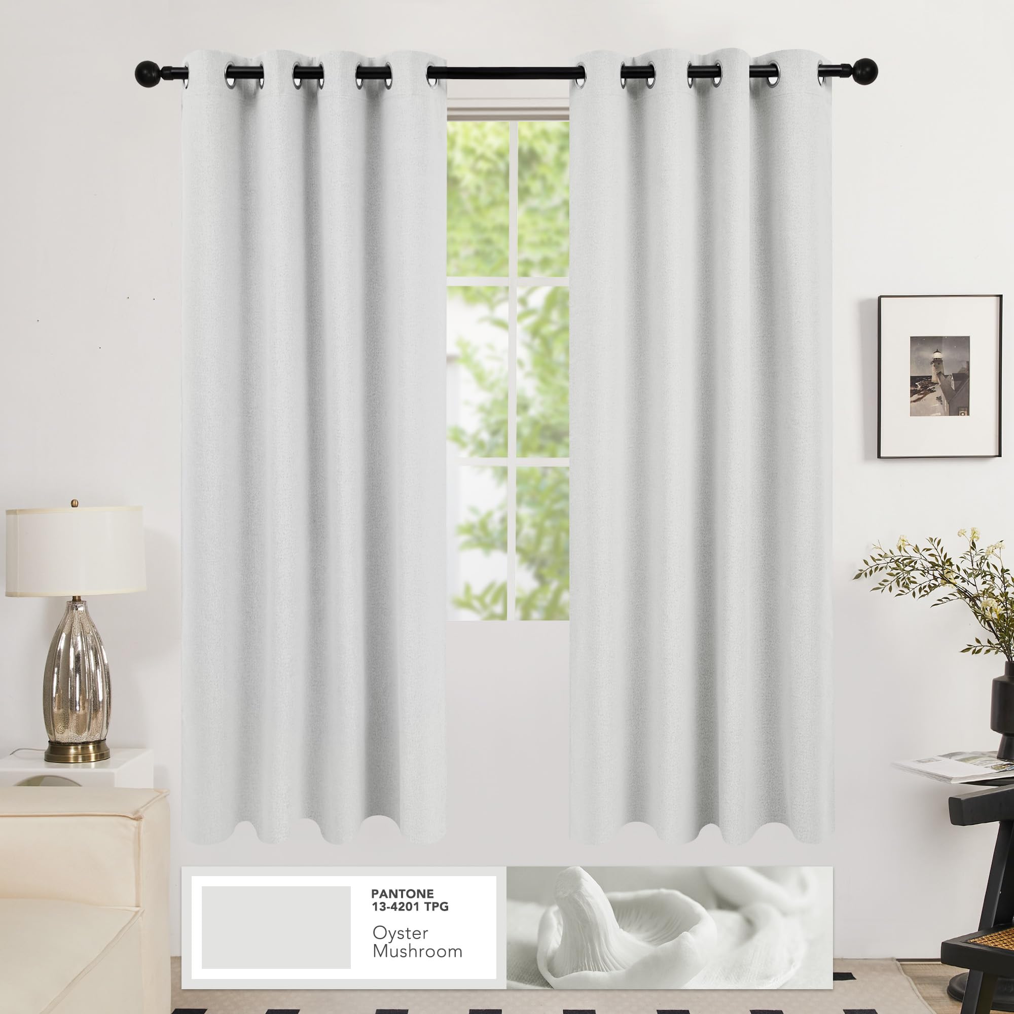 Deconovo Blackout Curtains - Linen Room Darkening Curtains with Grommets (52x95 Inches, 2 Panels, Greyish White) for Bedroom, Living Room & Nursery - Perfect for Light Sleepers, Home Theater & Privacy