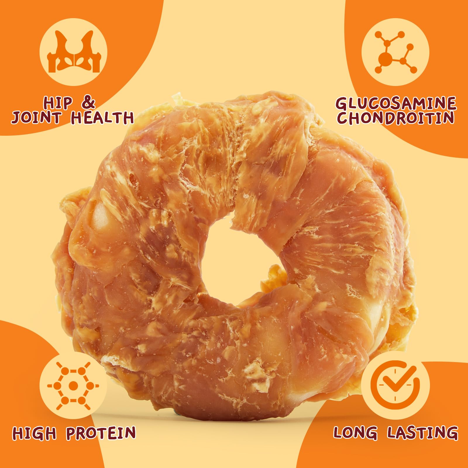 Premium Long-Lasting Dog Treats - Chicken Wrapped Rawhide Donuts for Medium & Large Dogs | Natural Chewy Chews for Dental Health | Perfect for Training Rewards & Playtime Snacks