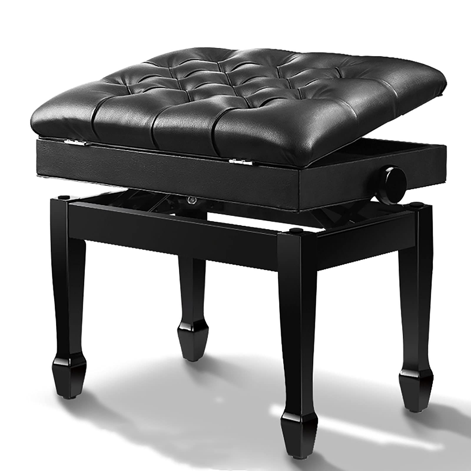 Premium Adjustable Piano Bench - Padded Leather Keyboard Stool with Storage, Height 49-59cm (19-23in), 58x38cm - Perfect for Home, Studio & Music Classrooms