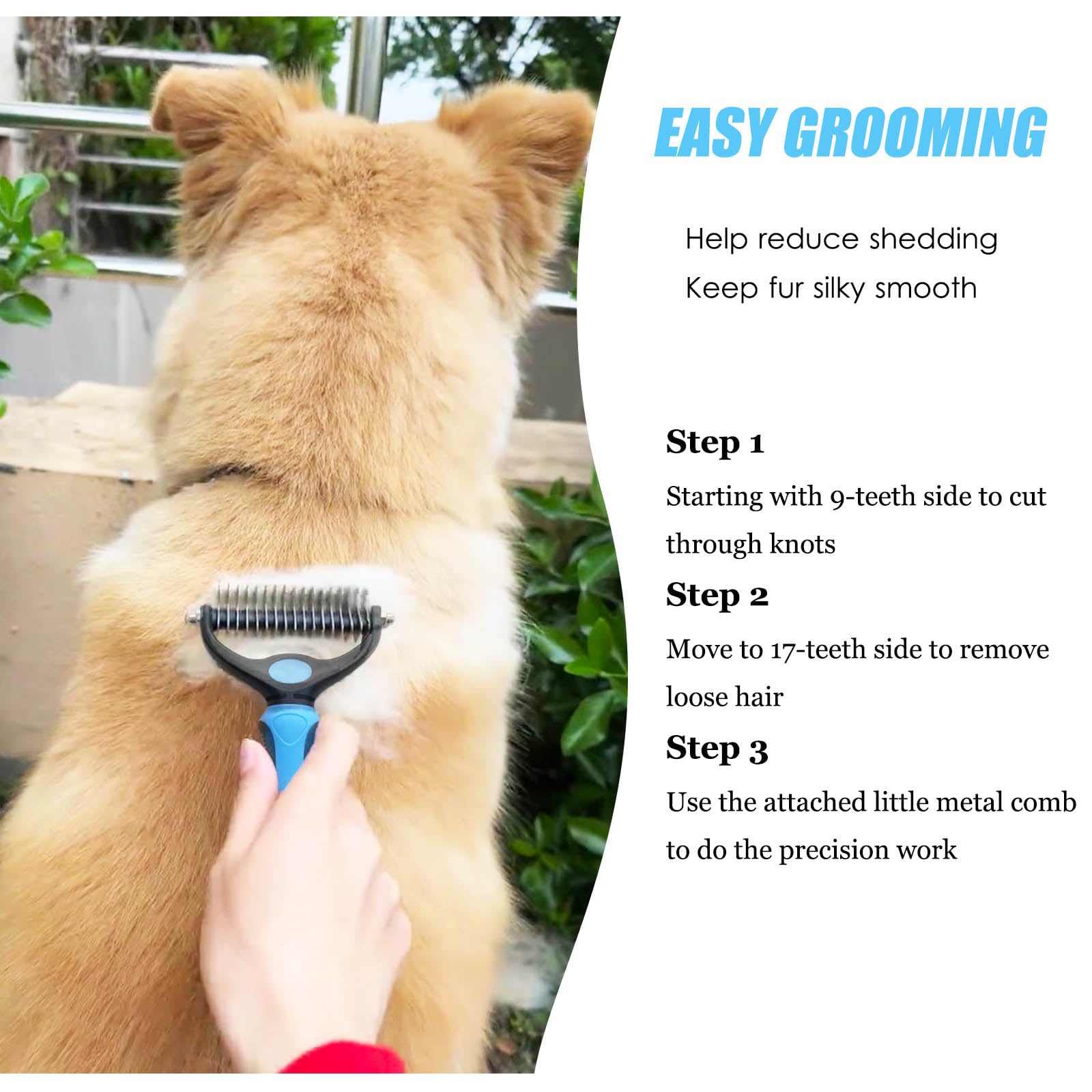 Premium Deshedding Dog Brush & Metal Comb - Pet Grooming Tool for Dogs & Cats - Undercoat Rake for Shedding, Dematting & Hair Removal - Ideal for Long Haired Pets (Blue) | Perfect for Home Grooming & Professional Pet Care