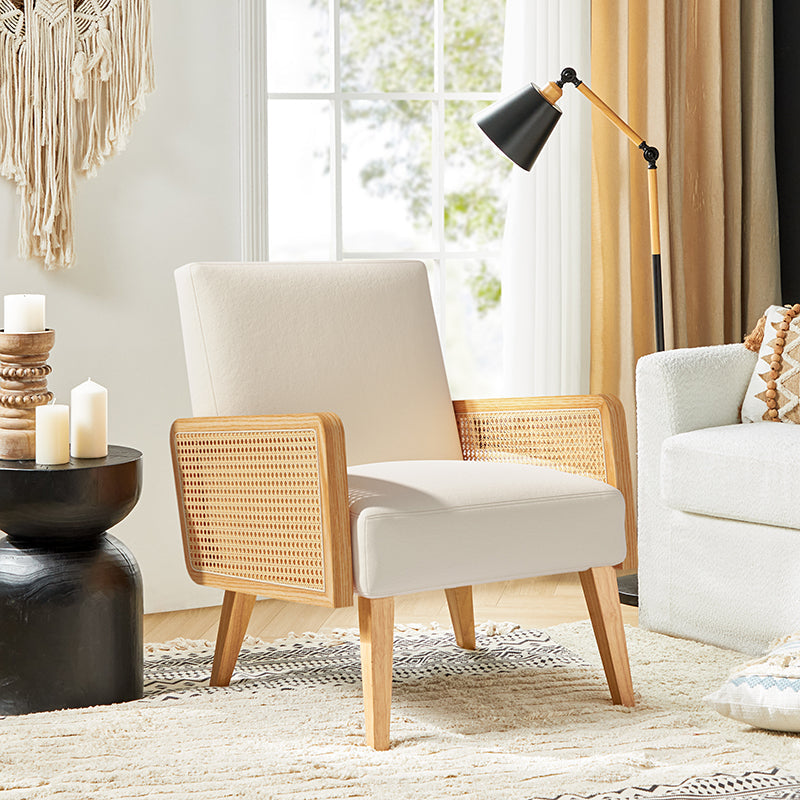 Sybil Cane Armchair - Handwoven Rattan Accent Chair with Cushion | Boho Chic Living Room, Bedroom, or Patio Furniture for Home Decor