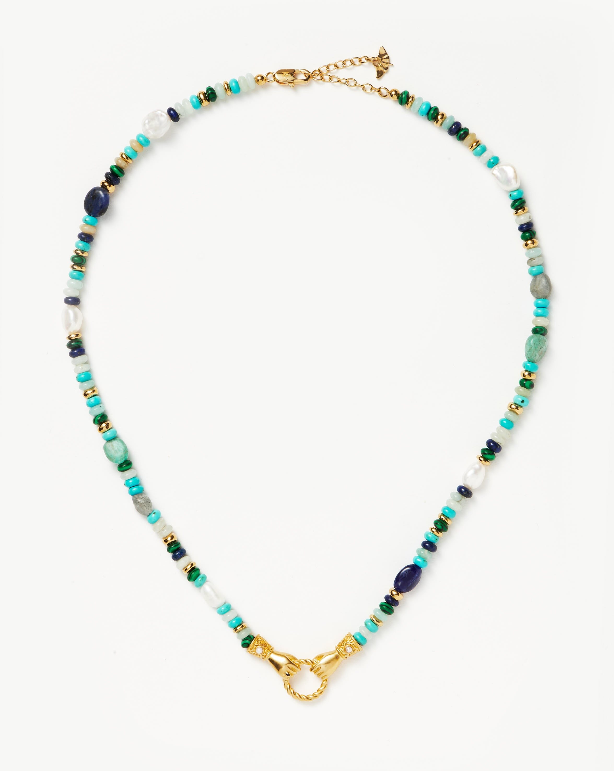 Harris Reed In Good Hands Beaded Gemstone Necklace - 18k Gold Plated with Turquoise, Lapis Lazuli & Pearl | Elegant Layering Jewelry for Women, Perfect for Weddings, Parties & Everyday Wear