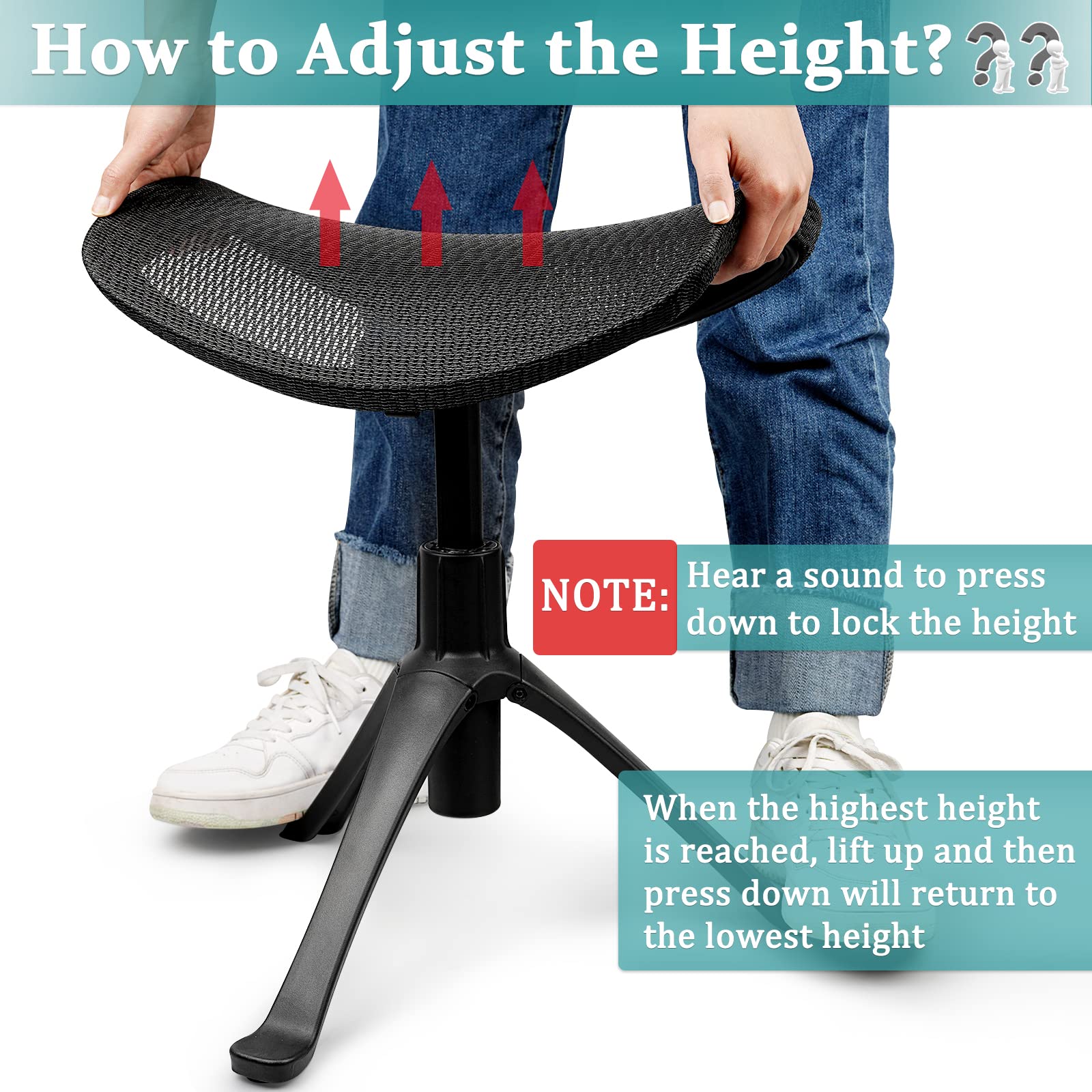 Adjustable Height Ergonomic Footrest for Desk - 2-in-1 Rotatable Under Desk Ottoman Stool with Wheels, Home Office Leg Rest Support (Black) - Perfect for Work from Home, Gaming & Study Comfort
