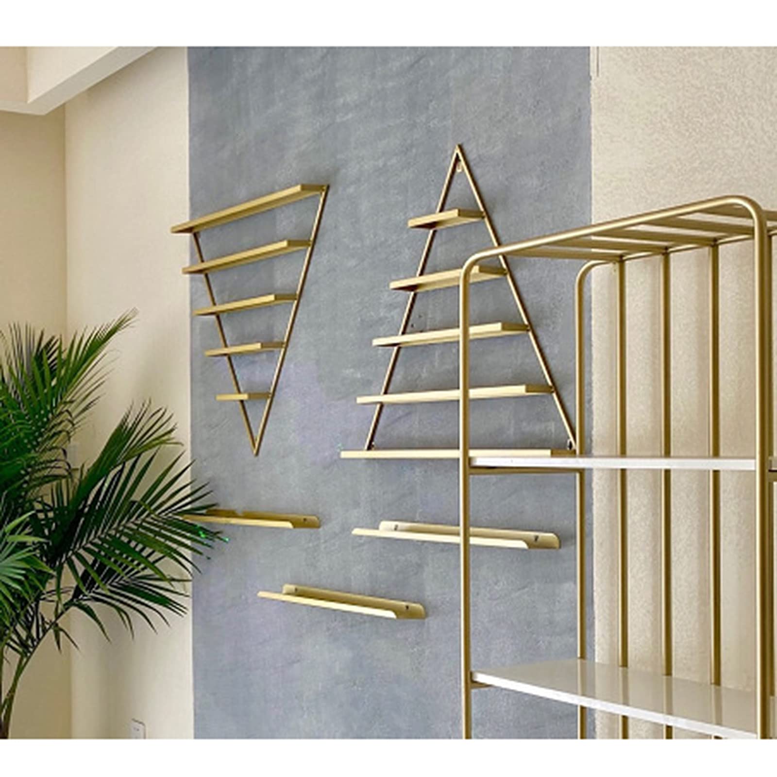 10-Piece Metal Nail Polish Organizer Set - 5-Tier Wall Mounted Display Rack Holds 550 Bottles, Gold Triangle Essential Oil & Nail Polish Storage Shelf for Salon, Spa & Home Decor