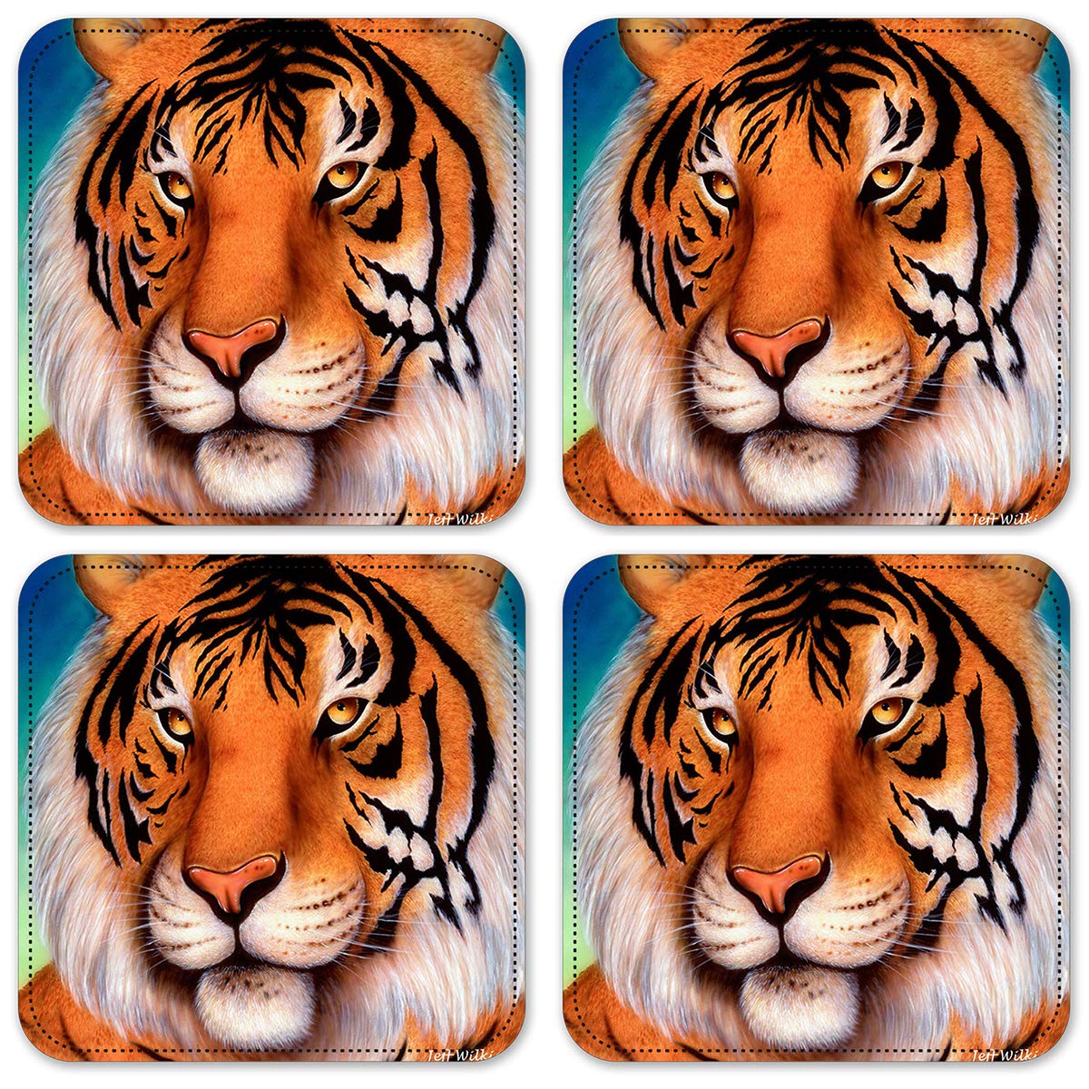 Premium Vinyl Drink Coasters Set of 4 - Non-Slip Tiger Design for Coffee Tables, Bars & Home Decor - Waterproof & Durable Beverage Protectors