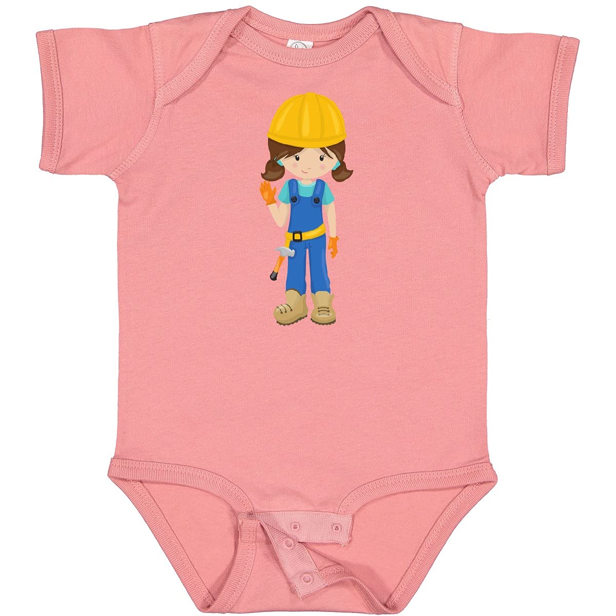 Inktastic Construction Girl Baby Bodysuit - Cute Brown Hair Toddler Outfit for Girls, Fun Hammer Design - Perfect for Playdates, Daycare & Construction-Themed Parties