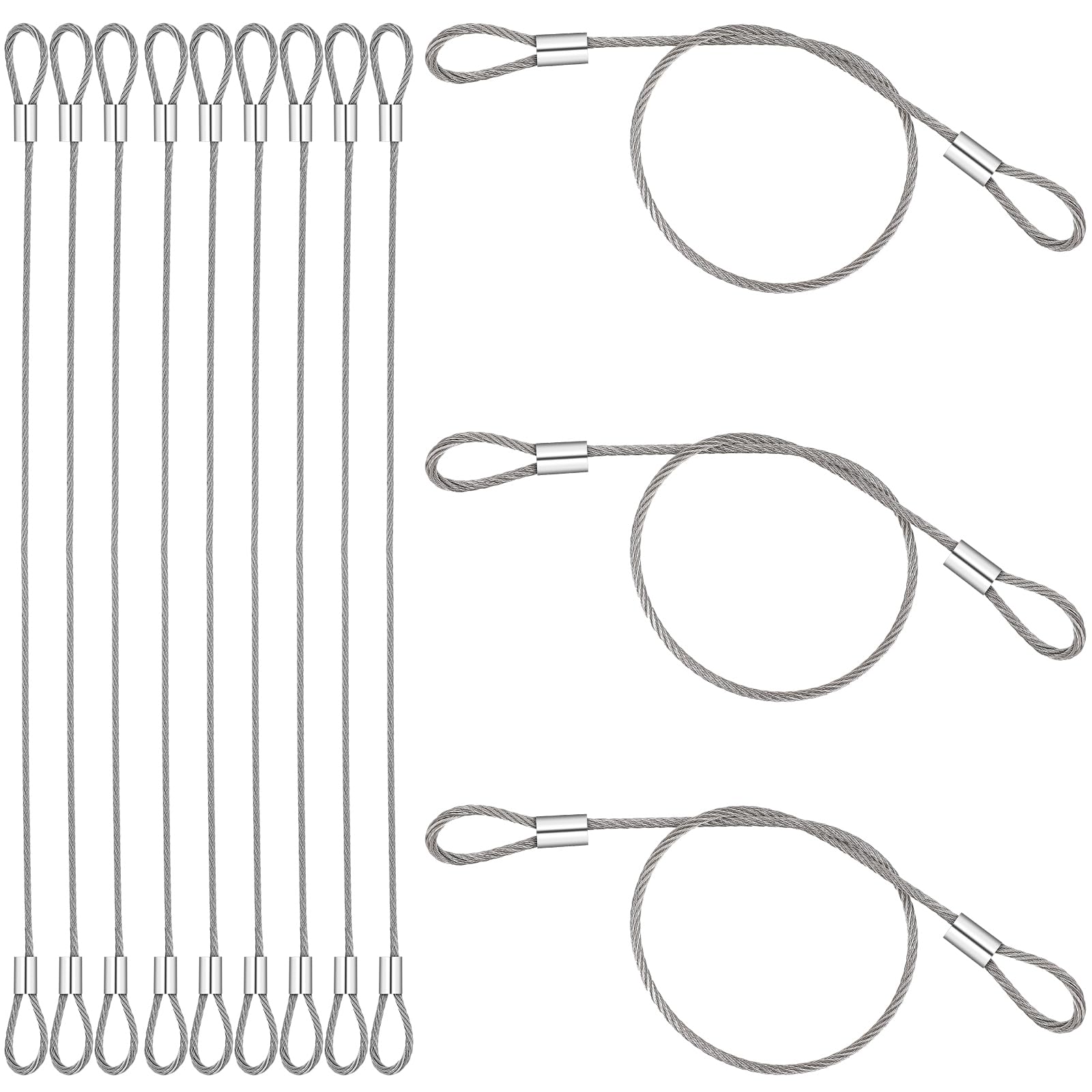 Prasacco 12-Pack Stainless Steel Security Cables with Loops - 2mm Thickness, 12 Inch Length (Silver) - Heavy Duty Safety Wire for Outdoor Gates, Luggage Locks, Bicycle Security & Home Protection