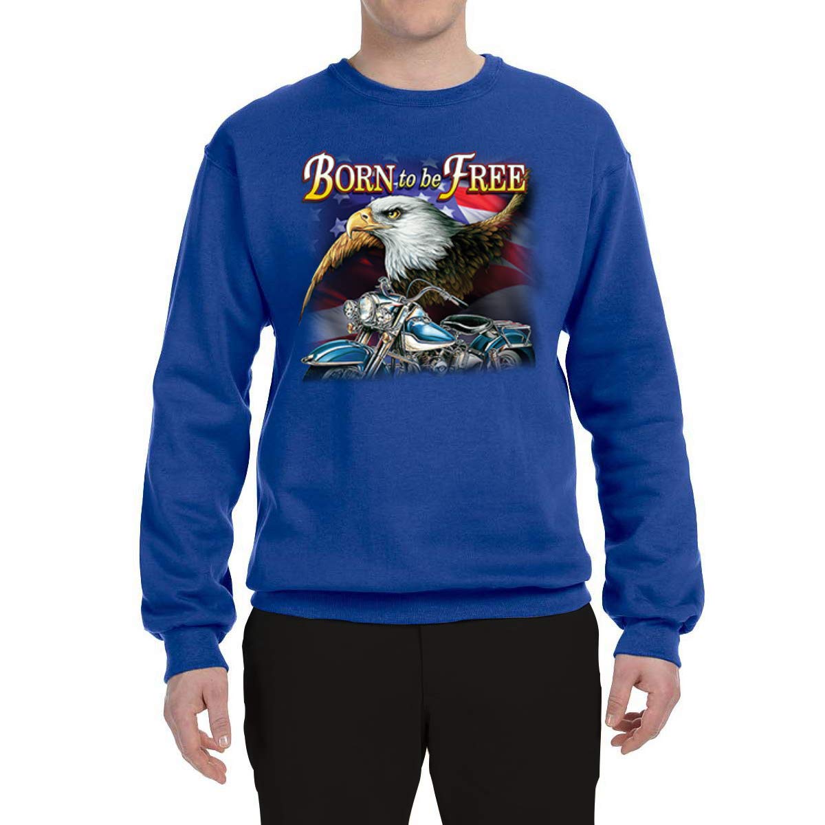 Wild Bobby Born to Be Free Bald Eagle & American Flag Graphic Sweatshirt - Unisex Crewneck Pullover for Cars & Trucks Enthusiasts - Perfect for Road Trips, Patriotic Events & Casual Wear
