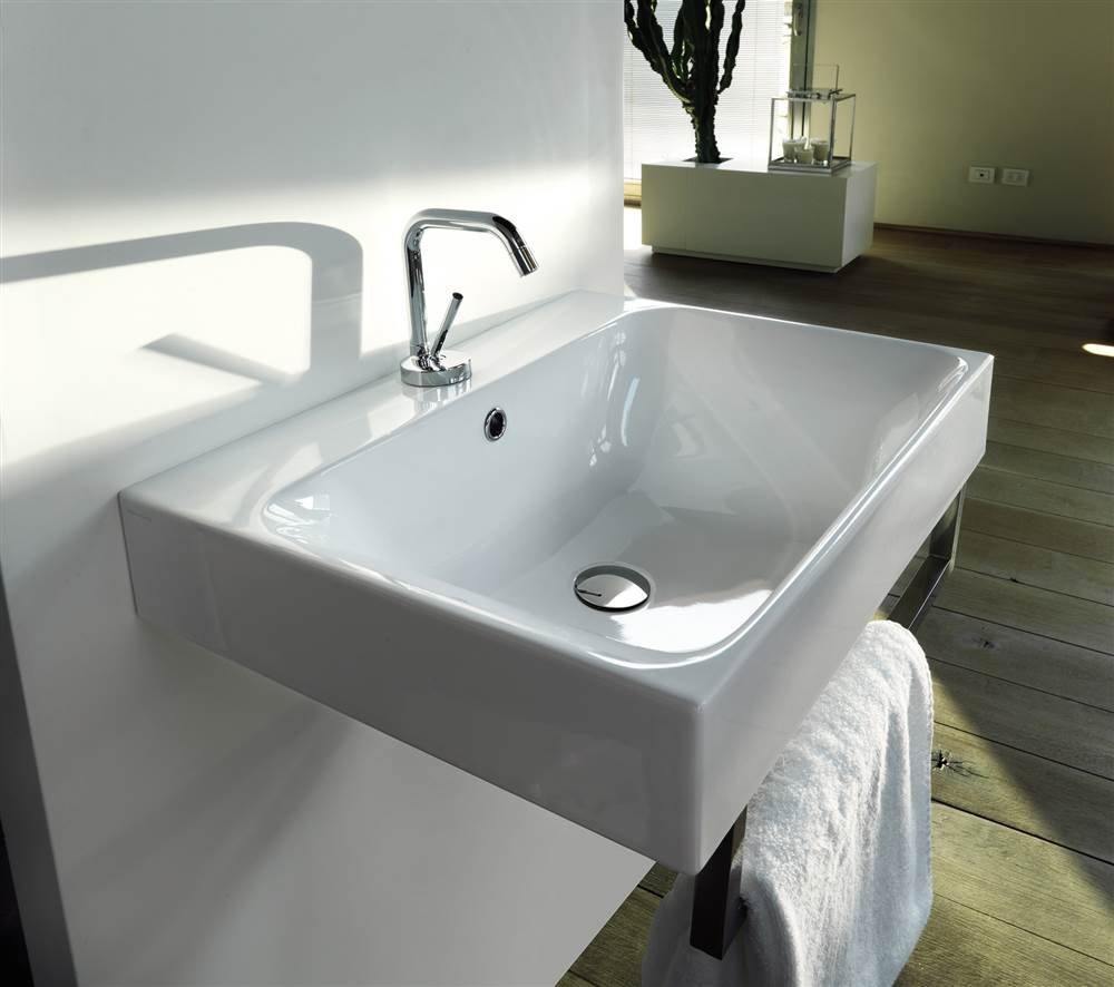Kerasan Cento Wall Mounted or Vessel Bathroom Sink - Modern Ceramic Basin for Powder Room, Guest Bath & Small Space Installation