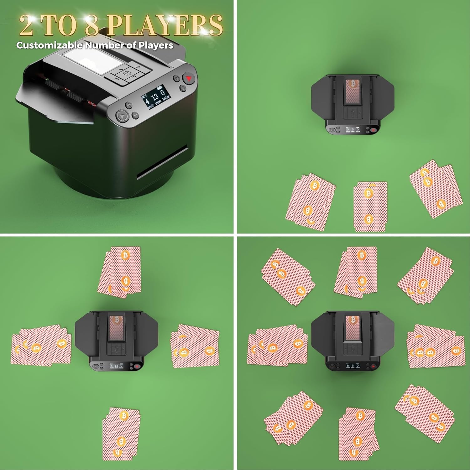 360° Rotating Automatic Card Shuffler & Dealer Machine - Rechargeable, Programmable Black Playing Cards Shuffler & Distributor for Casino Nights, Poker Games & Family Card Parties