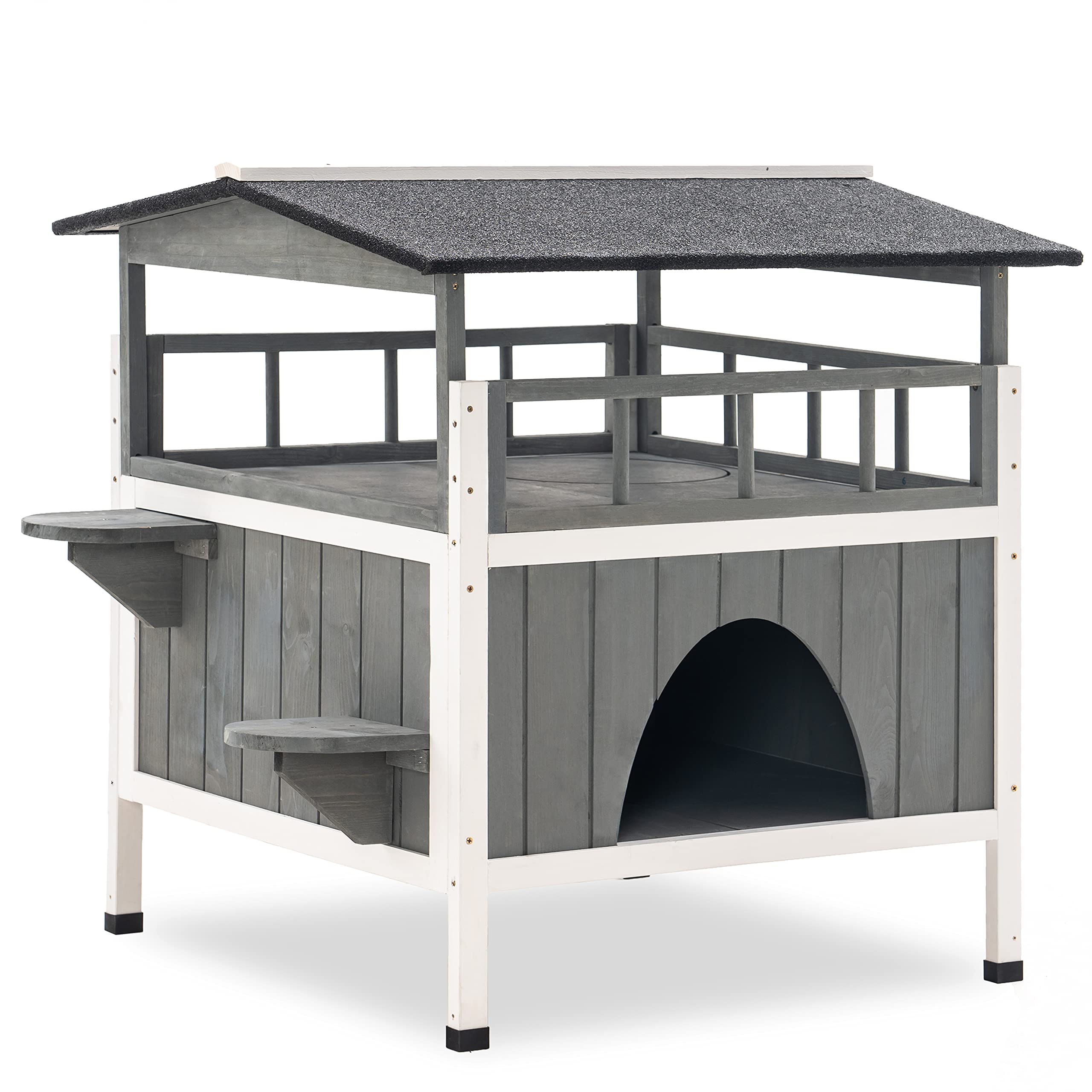 MCombo Waterproof Outdoor & Indoor Cat House Shelter - Feral Cat Enclosure with Escape Door, Small Pet Dog House for All Weather Protection (Gray 1377EY) - Perfect for Backyard, Garden, Porch & Indoor Pet Safety