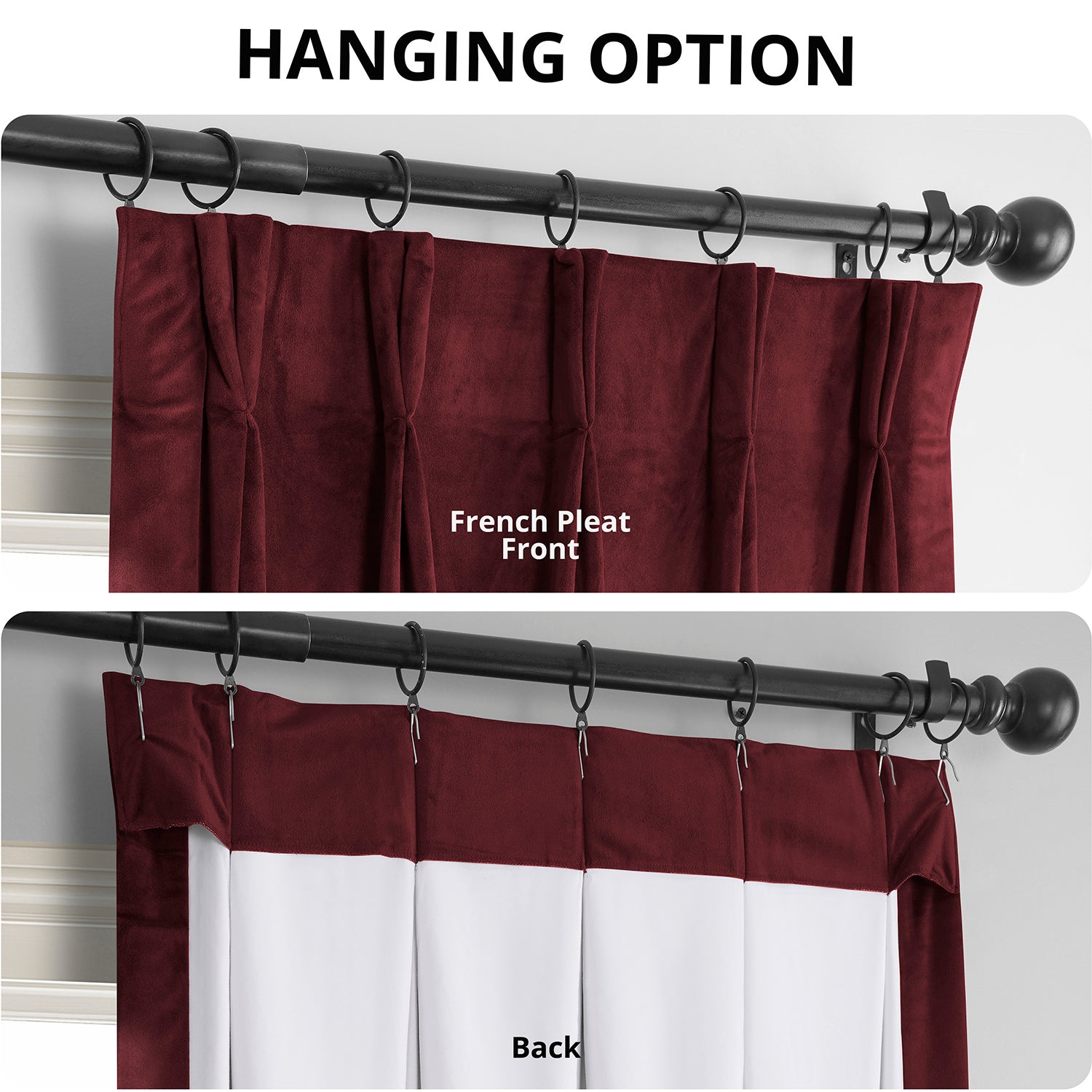 Burgundy French Pleat Signature Velvet Blackout Curtains - Thermal Insulated Room Darkening Drapes for Bedroom, Living Room & Home Theater