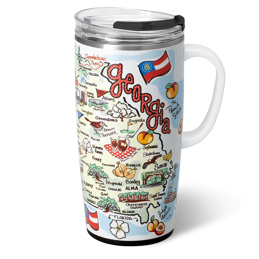 Georgia Travel Mug 22oz - Insulated Stainless Steel Coffee Tumbler with Lid & Handle - Perfect for Commuting, Camping & Office Use