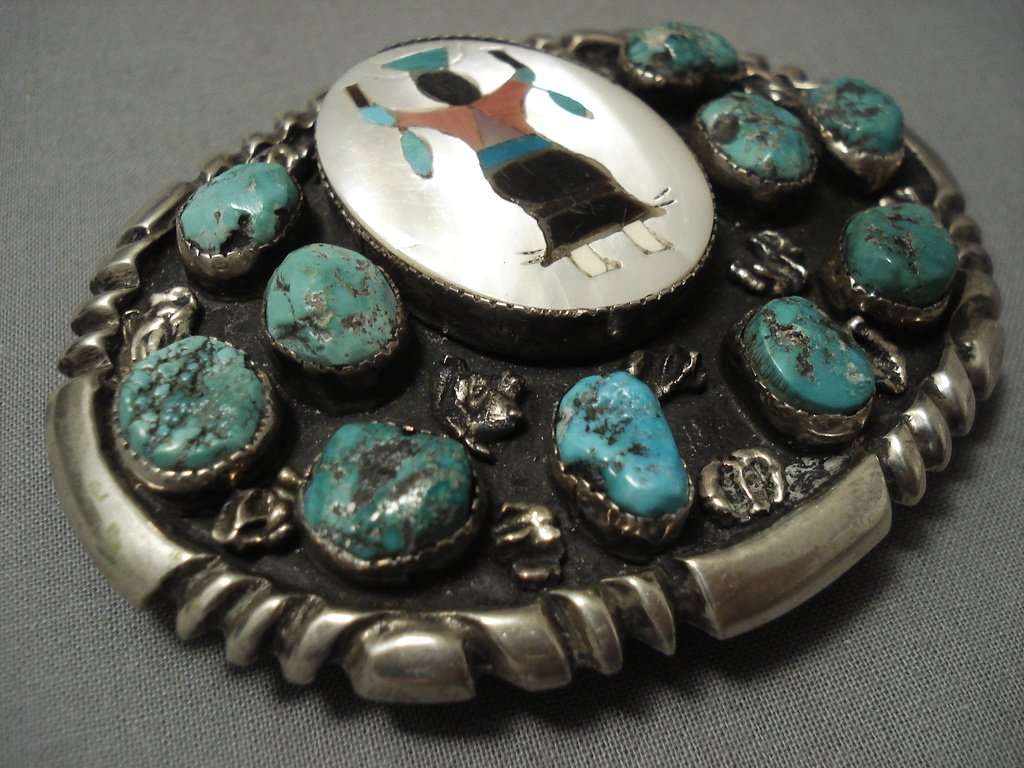Authentic Vintage Zuni Apache Kachina Native American Silver Turquoise Buckle - 109g Heavyweight Collectible Jewelry - Perfect for Western Fashion, Belt Accessories & Native Art Collections