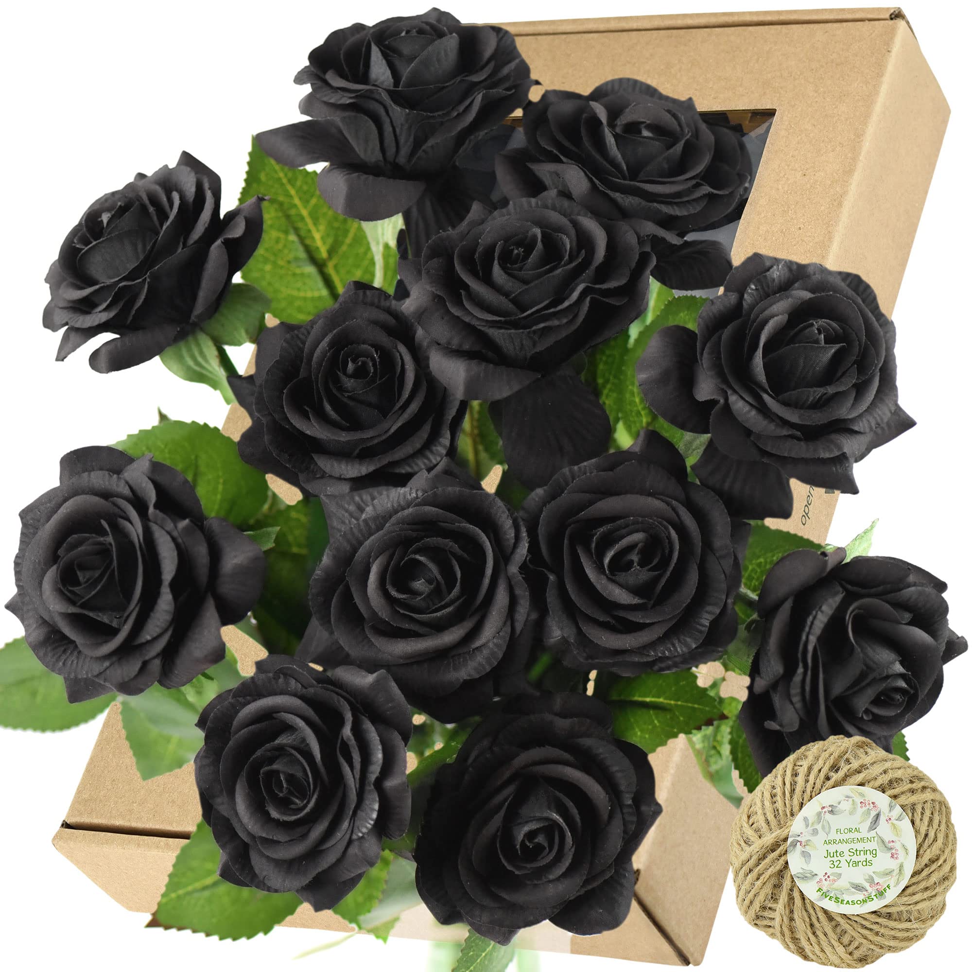 12 Stems Real Touch Silk Artificial Black Roses - Fake Wedding Flowers for Bouquets, Centerpieces, Home Decor, and Event Decoration
