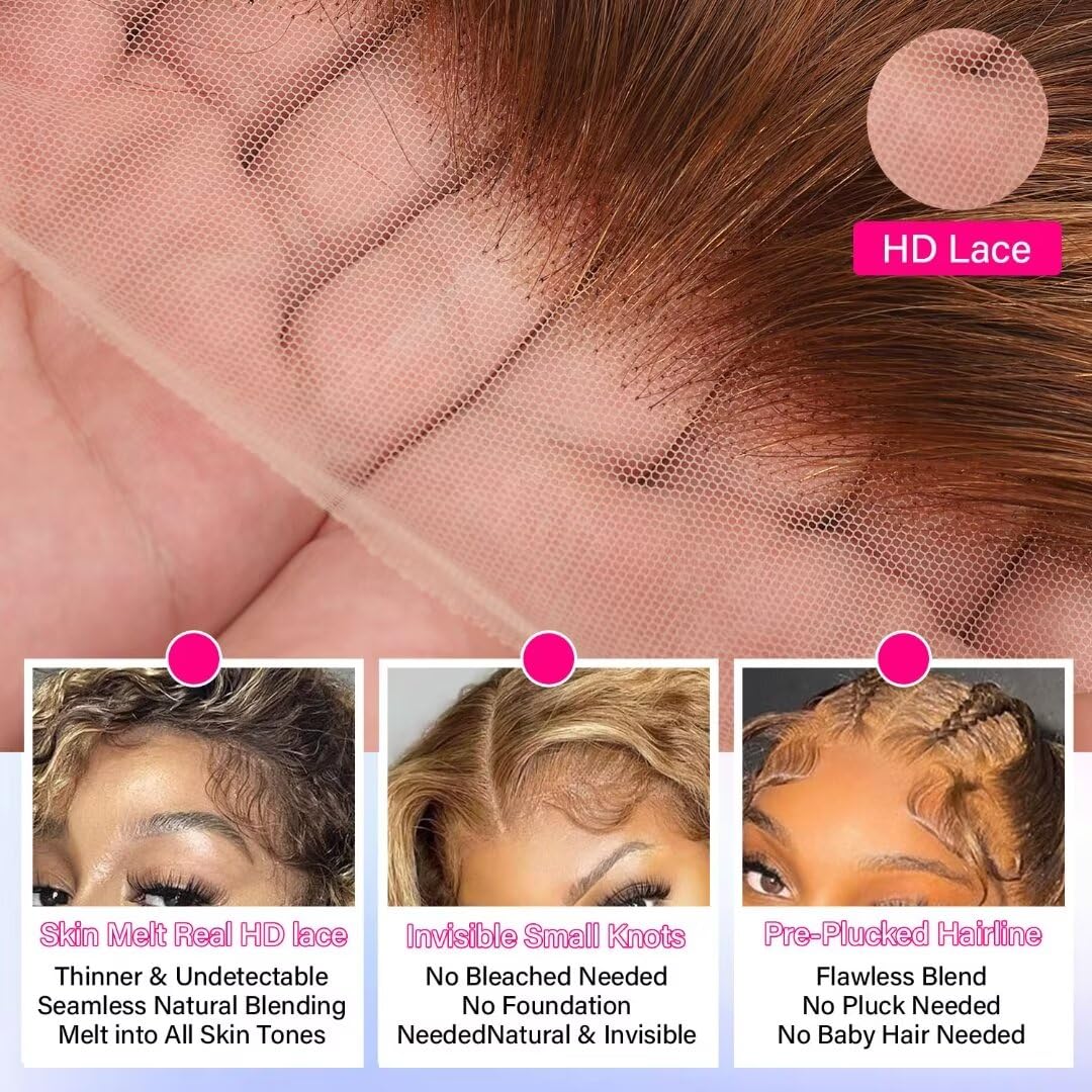 5x5 Water Wave Lace Front Human Hair Wig for Women - 180% Density HD Lace Closure Wig with Baby Hair, Pre-Plucked, Wet & Wavy Honey Blonde Curly 18 Inch - Perfect for Daily Wear, Parties, and Special Occasions