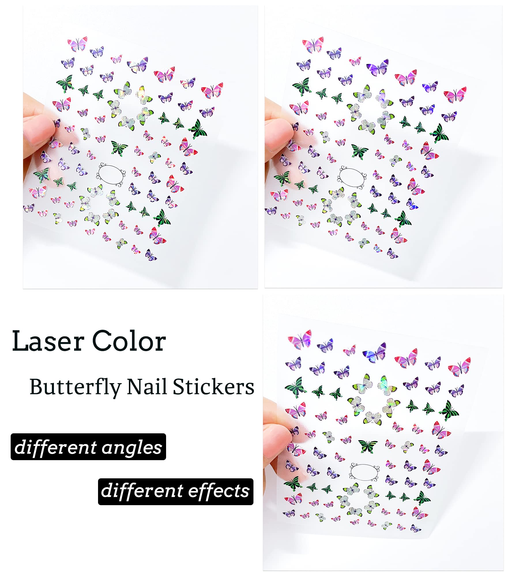 Self-Adhesive Laser Butterfly Nail Stickers - 12 Sheets of Nail Art Decals with Butterfly, Heart, Flower & Leaf Designs for Acrylic & Natural Nails | Perfect for Women & Girls DIY Nail Decorations at Home, Parties & Special Occasions