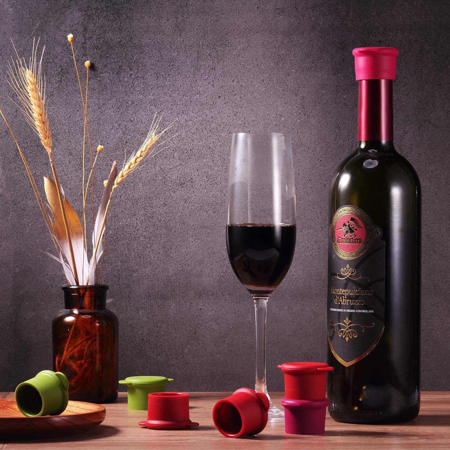 Premium Silicone Wine Stoppers - 5-Pack Reusable, Unbreakable Wine Bottle Sealer Covers with Air-Tight Seal - Keep Wine Fresh for Days - Perfect for Parties, Gifts & Home Bars