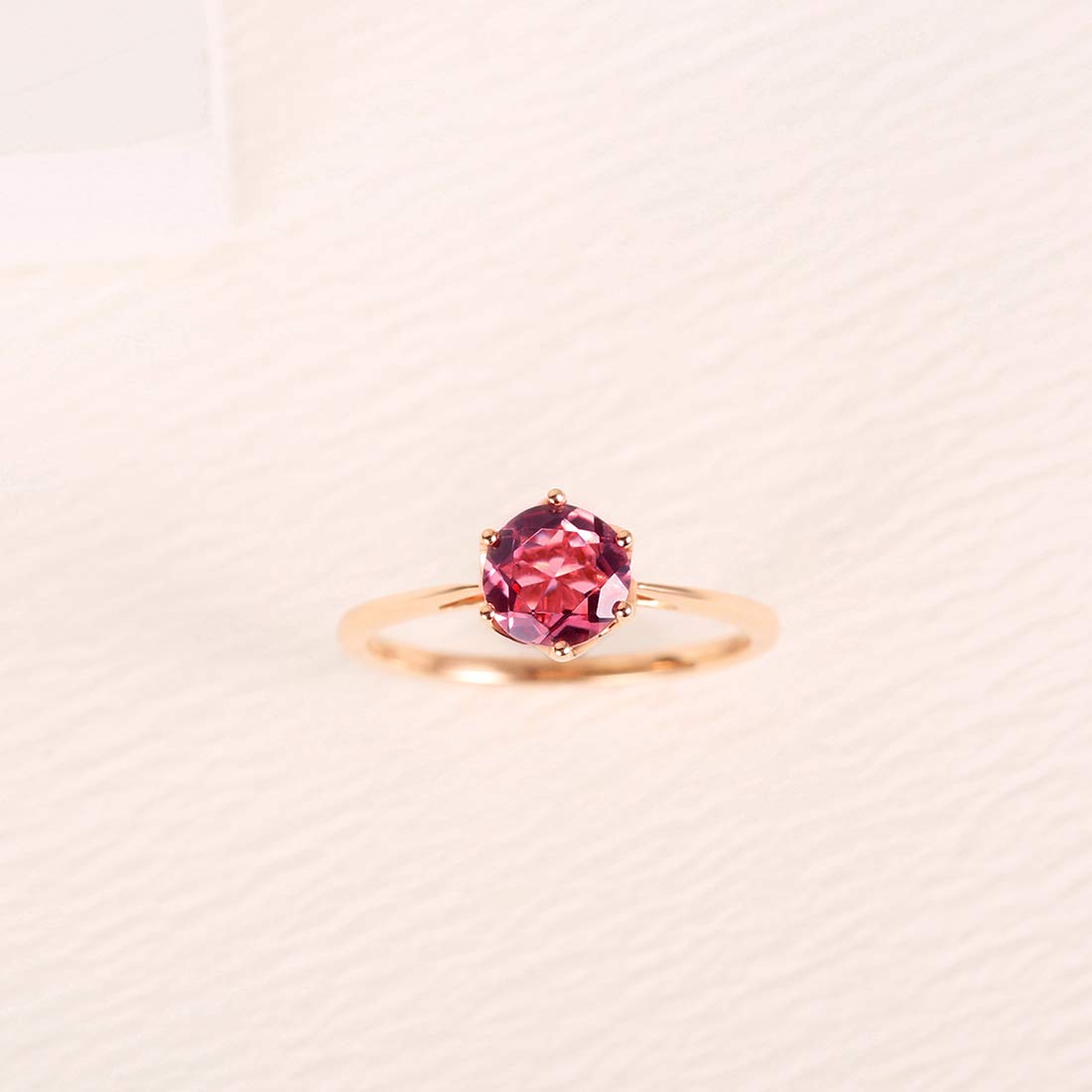 AGVANA 14K Solid Rose Gold 0.85Ct Genuine Pink Tourmaline Promise Ring for Women - October Birthstone Engagement Ring, Fine Jewelry for Anniversary, Birthday, Mother's Day - Perfect Gift for Wife, Mom, Lover - Size 5-8 - Ideal for Proposals, Weddings & Special Occasions