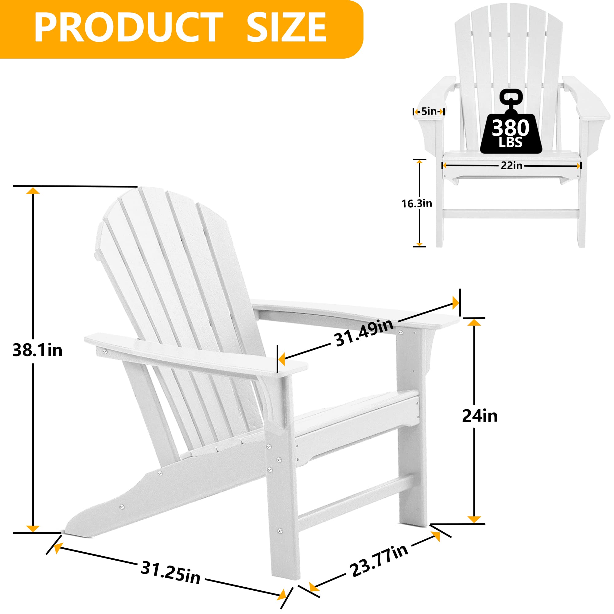 **Adirondack Chair - Weather-Resistant Plastic Resin Outdoor Lounge Chair for Patio, Deck, Lawn & Fire Pit - Durable White Painted Finish - Perfect for Relaxing in Your Backyard or Garden**