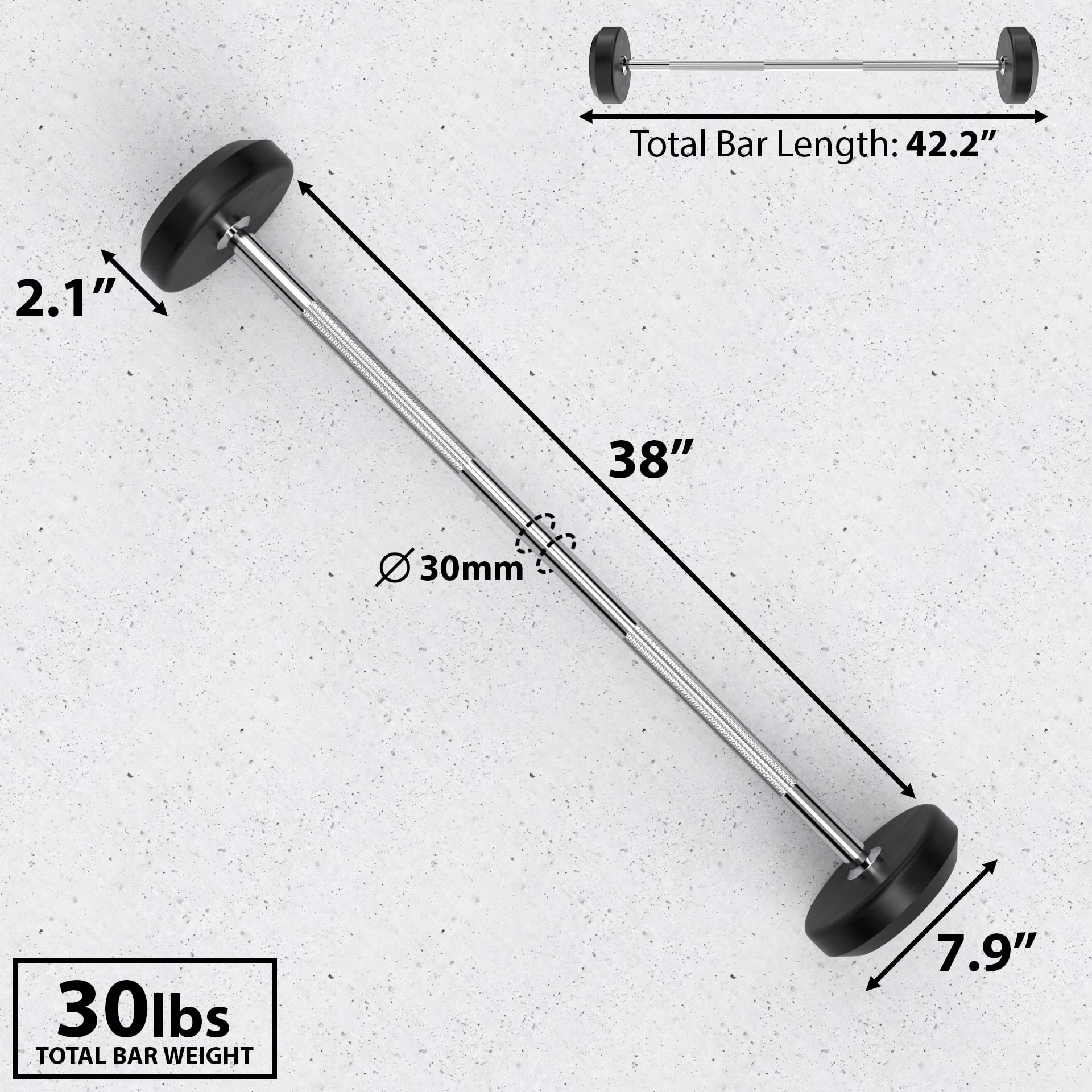 Synergee Fixed Barbell Pre-Weighted Straight Steel Bar with Rubber Weights - 15/20/30/40lb Options for Home Gym Strength Training & Weightlifting Workouts