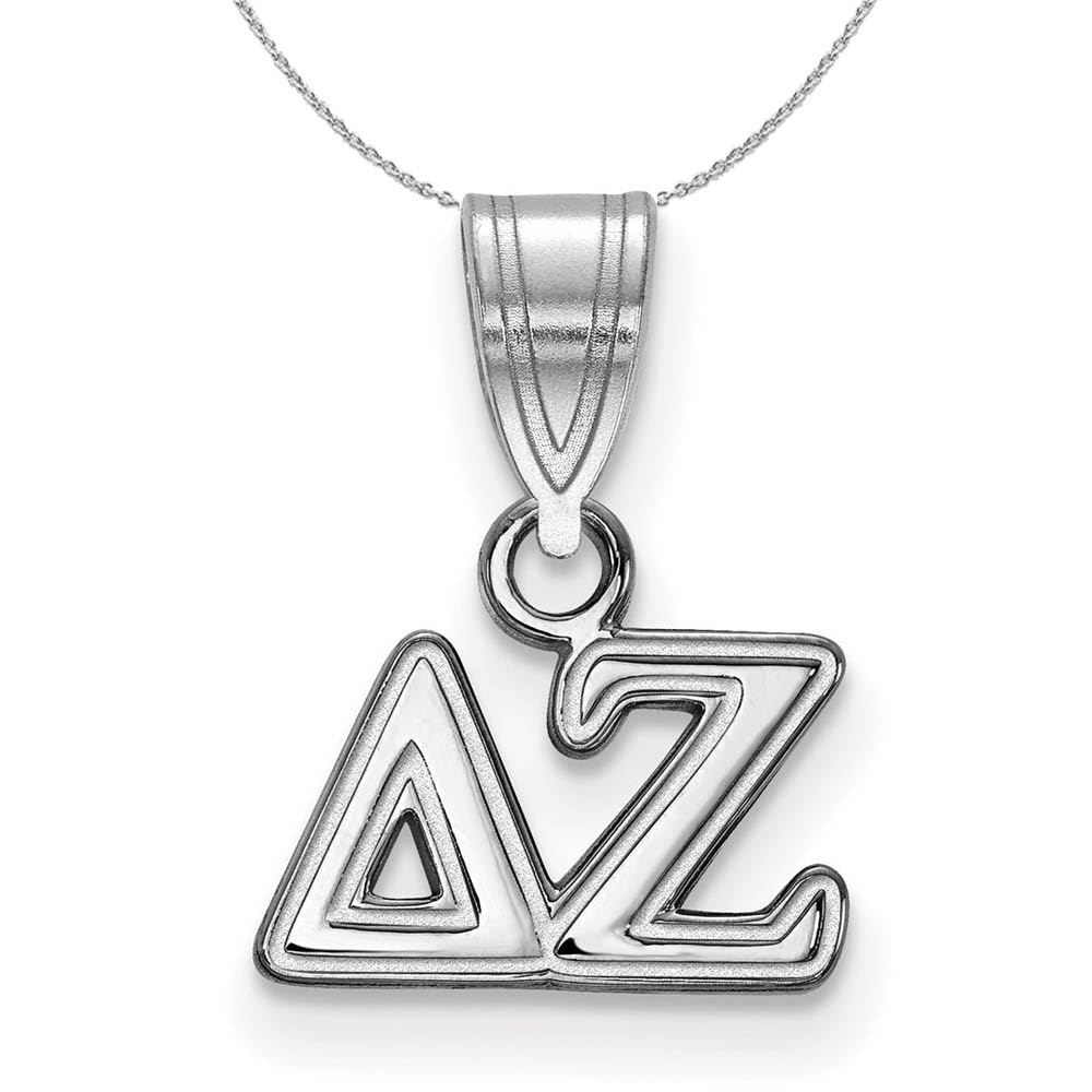 Delta Zeta Sterling Silver Greek Letter Necklace - Elegant Black Bow Pendant for Sorority Sisters & Greek Life Events