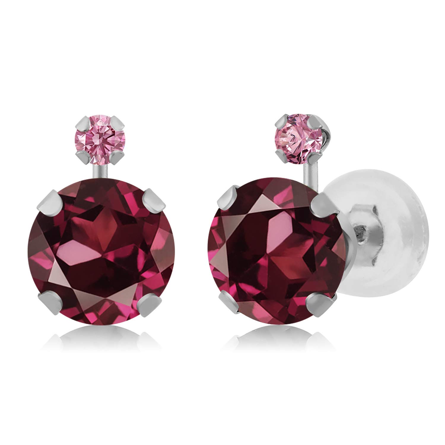 2.08 Ct Lab-Created Red Rhodolite Garnet & Pink Diamond 14K White Gold Earrings for Women | Dainty Stud Earrings for Valentine's Day, Anniversary & Special Occasion Gifts