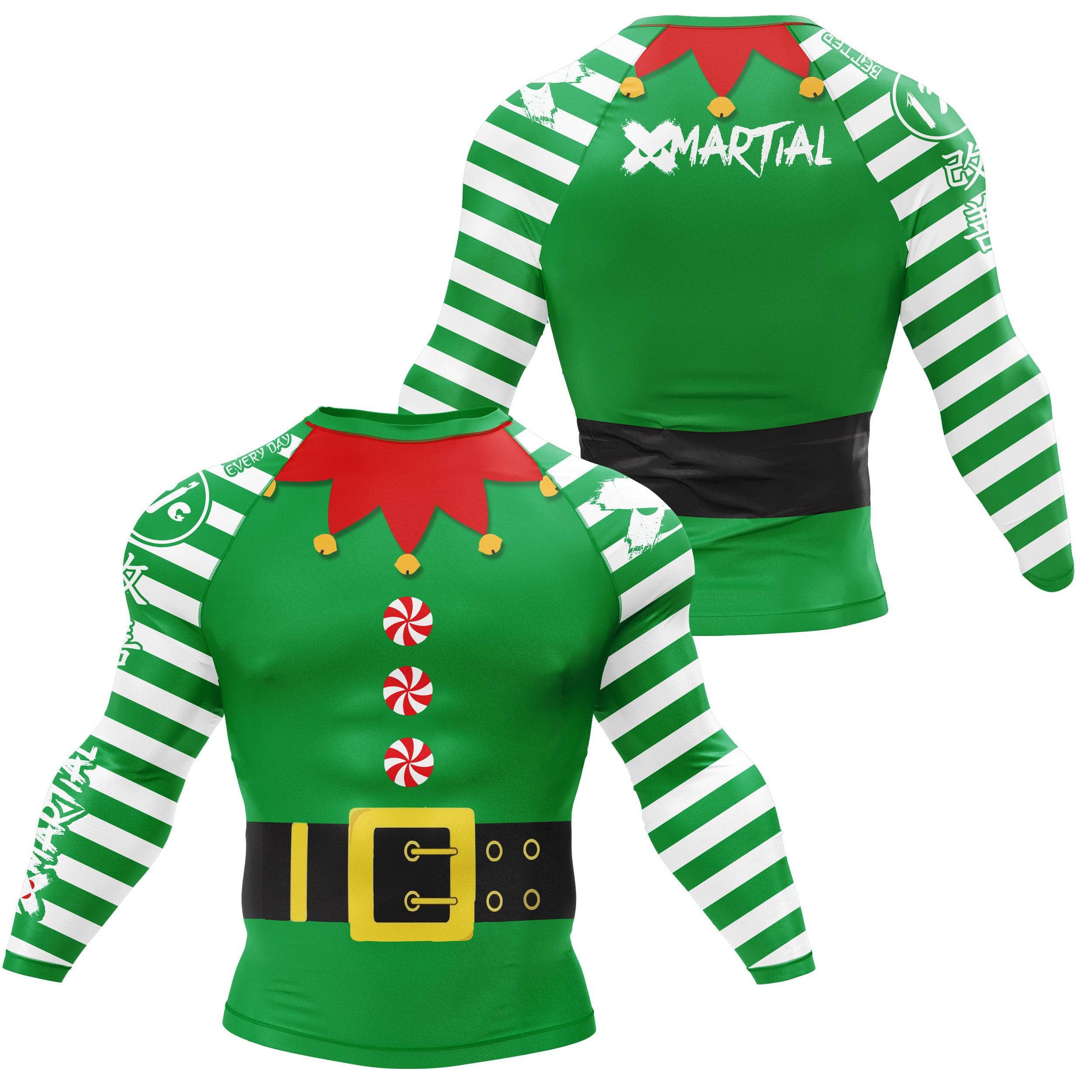 Santa Elf BJJ Rash Guard - Long Sleeve Compression Shirt for Brazilian Jiu-Jitsu, MMA & Grappling - Moisture Wicking & UV Protection for Training & Competition