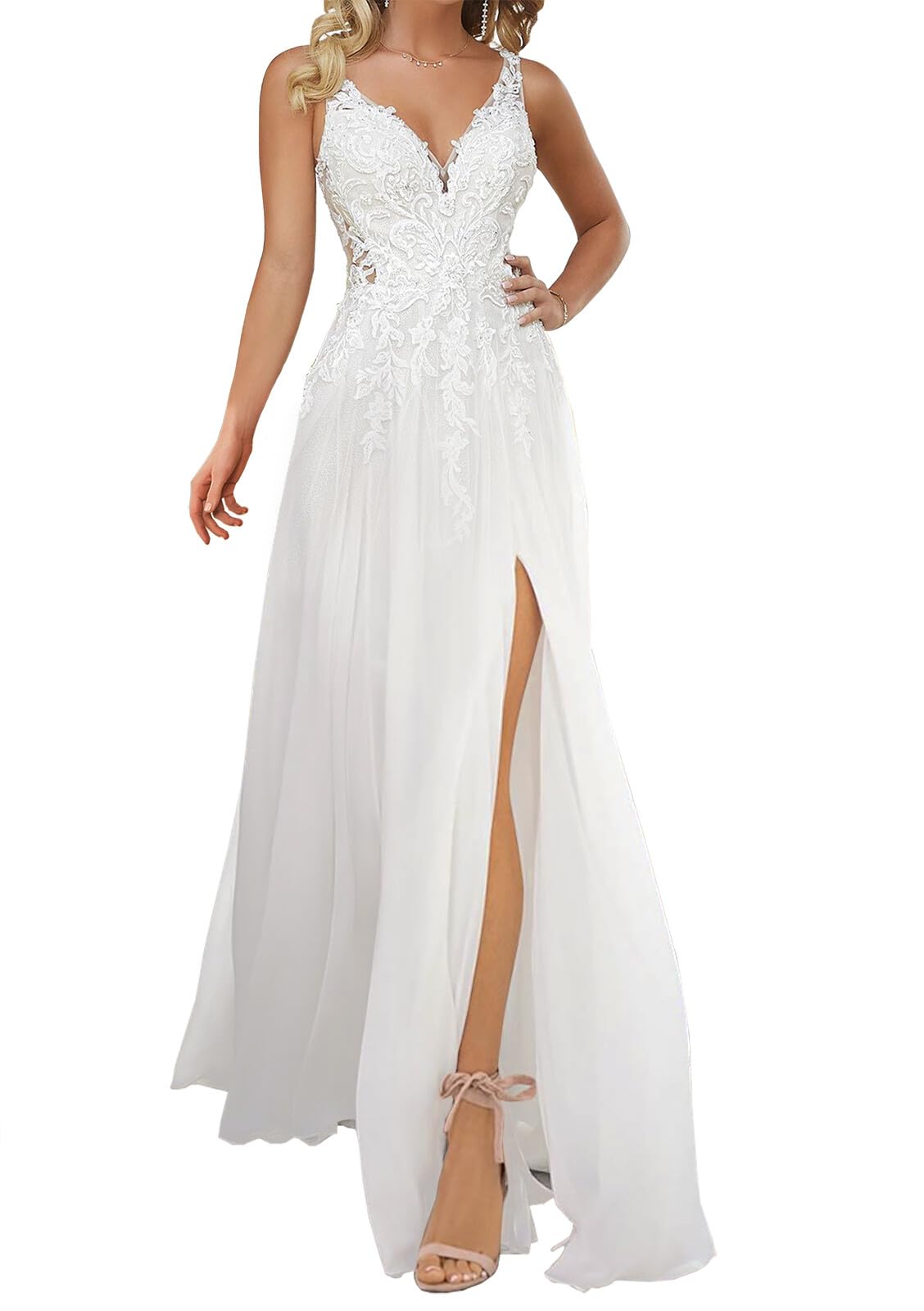 JAEDEN Elegant Beach Wedding Dress 2025 - Lace & Chiffon V-Neck Bridal Gown for Outdoor Ceremonies | Perfect for Beach, Garden & Destination Weddings