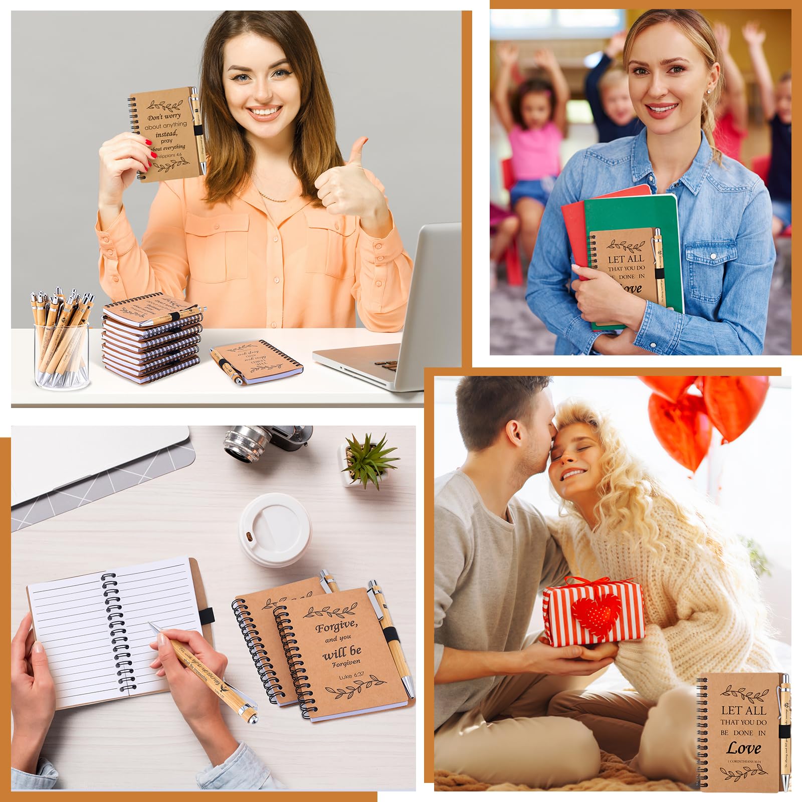 30-Pack Christian Gift Set - Inspirational Spiral Notebook with Bible Verses, Ballpoint Pen & Prayer Journal - Religious Party Favors for Women, Teachers, Church Events & Office Use - Scripture Notepad for Daily Devotion & Bible Study (Brown)