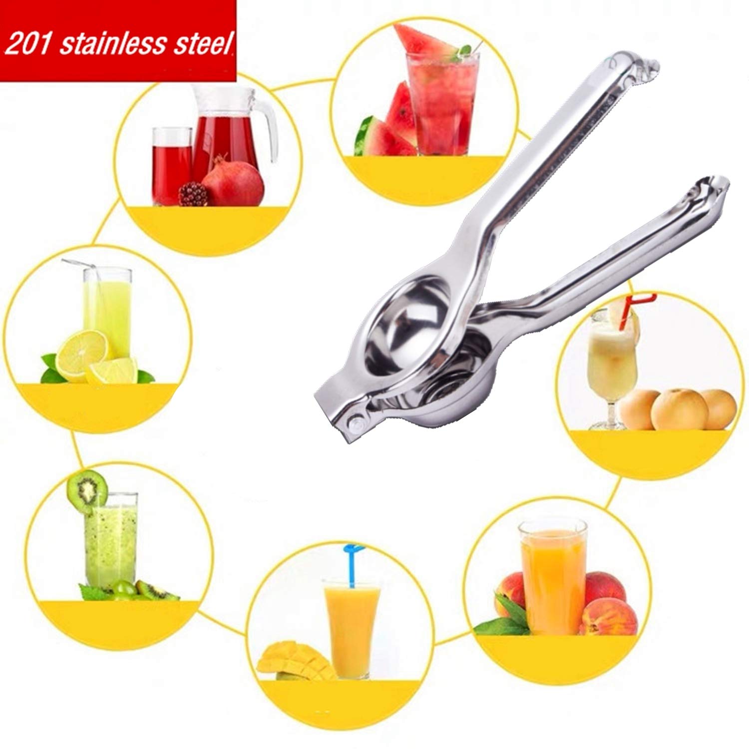 Stainless Steel Manual Lemon Squeezer with 5-Piece Measuring Spoon Set - Handheld Citrus Juicer for Lemon, Lime & Orange - Easy to Clean & Efficient Juicing - Perfect for Cocktails, Baking & Fresh Juice Making
