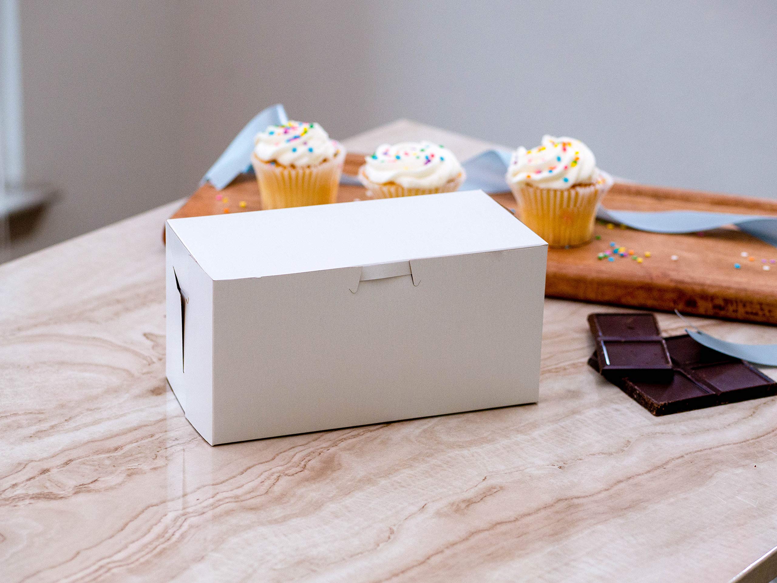 SCT White Bakery Boxes 8x4x4 Inches - 250 Pack Bulk One-Piece Paper Pastry Boxes for Cupcakes, Cookies & Donuts - Non-Window Cake Packaging for Bakeries, Cafes & Events