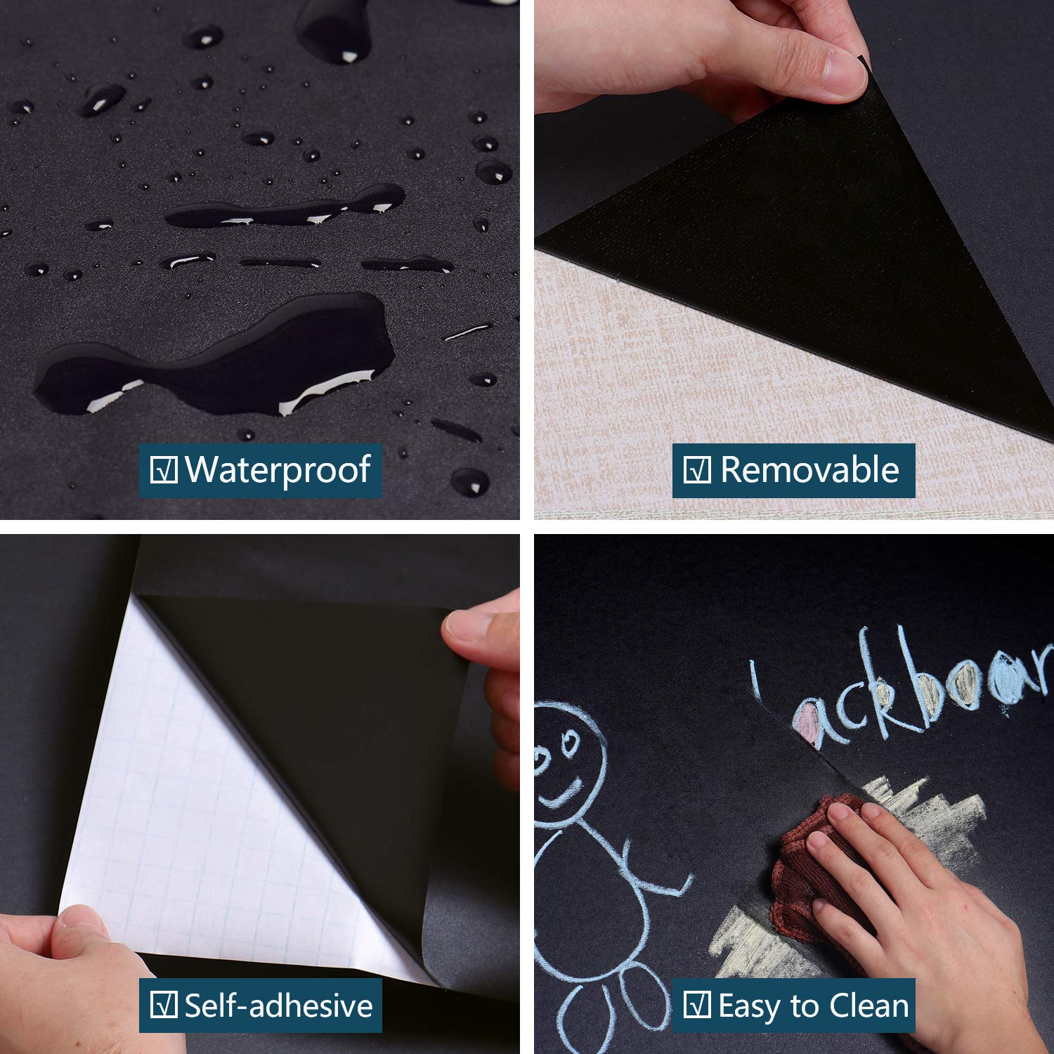 VEELIKE Removable Blackboard Wallpaper - Self-Adhesive Chalkboard Sticker for Kids, Kitchen, Office & School Decor - Includes 5 Chalk Markers - 78.7
