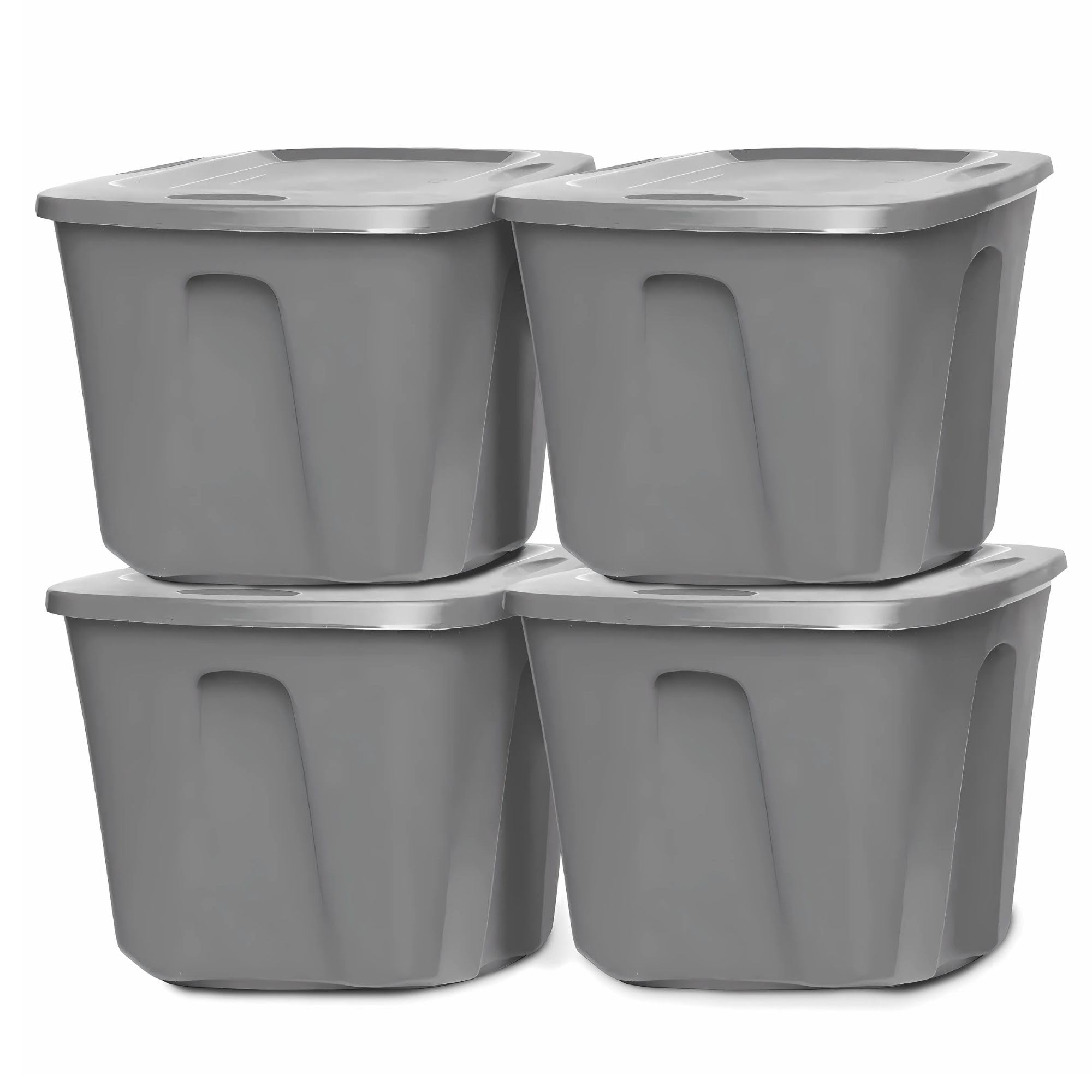 HOMZ 4-Pack Heavy Duty Plastic Storage Bins - 10 Gallon Home Organization Containers - Titanium Silver - Perfect for Closet, Pantry, Garage & Toy Storage