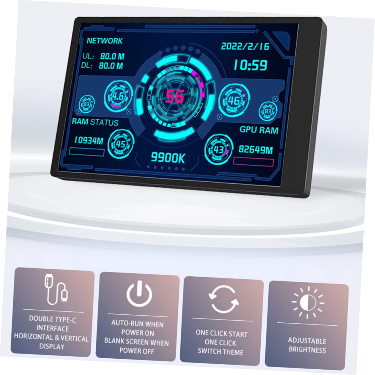 OSALADI Mini USB Secondary Computer Screen - Mini PC Temperature Monitor, GPU Data Display, CPU Case Electronic Accessory | Perfect for Gaming Rigs, Workstations & Home Office Setups