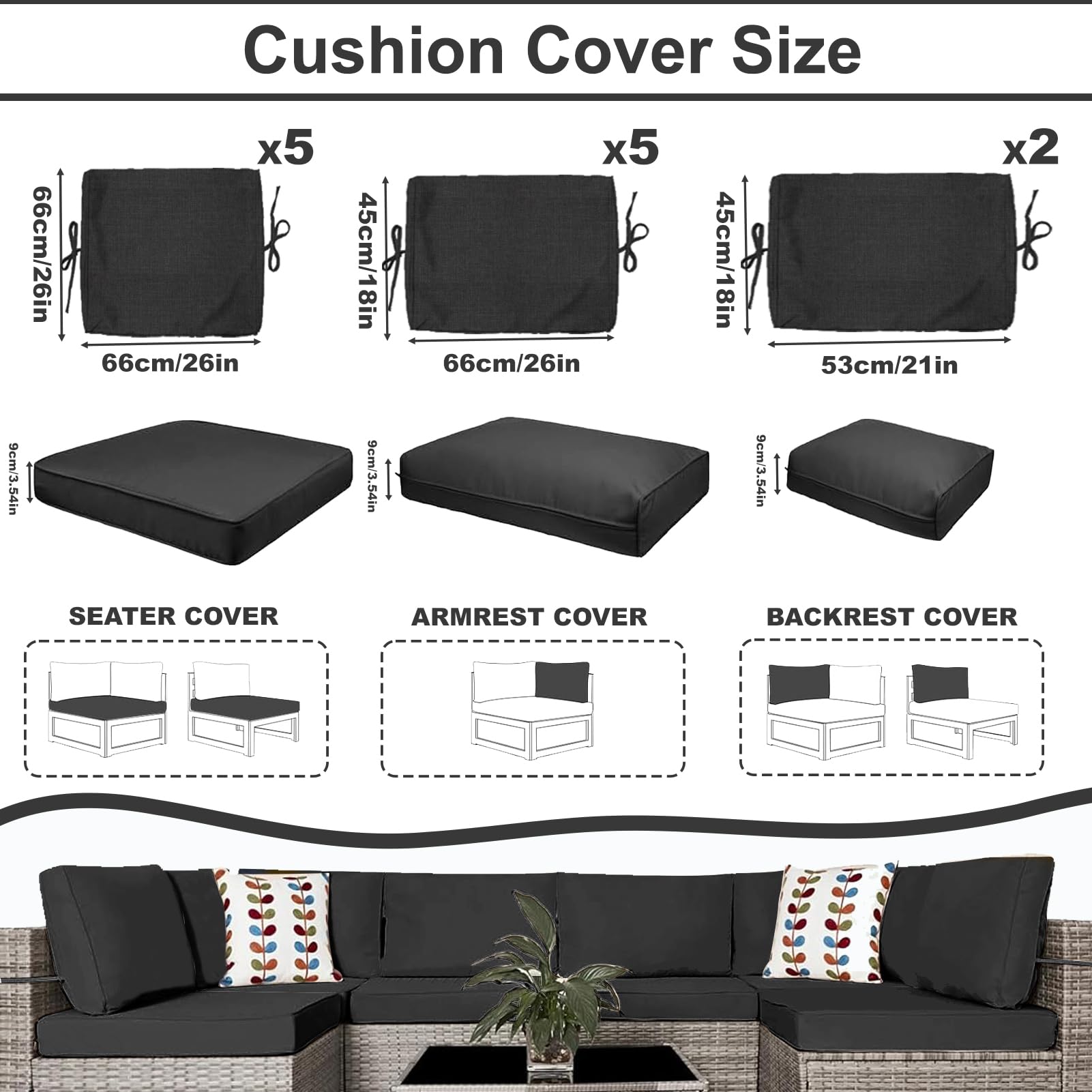 Waterproof Outdoor Patio Cushion Covers with Zipper - Replacement Slipcovers for Wicker Rattan Sectional Couch & Chair Furniture Set (12-Piece, Gray) - Perfect for Backyard, Garden, Poolside & Patio Furniture Protection