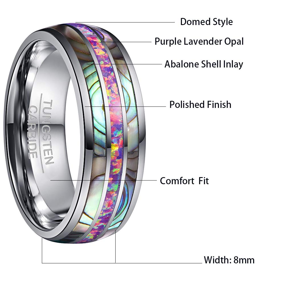 Men's Tungsten Wedding Band Ring - 8mm Comfort Fit with Genuine Blue/Green Opal & Abalone Shell Inlay - Size 7-12 - Durable & Scratch-Resistant for Everyday Wear, Anniversary Gifts & Special Occasions
