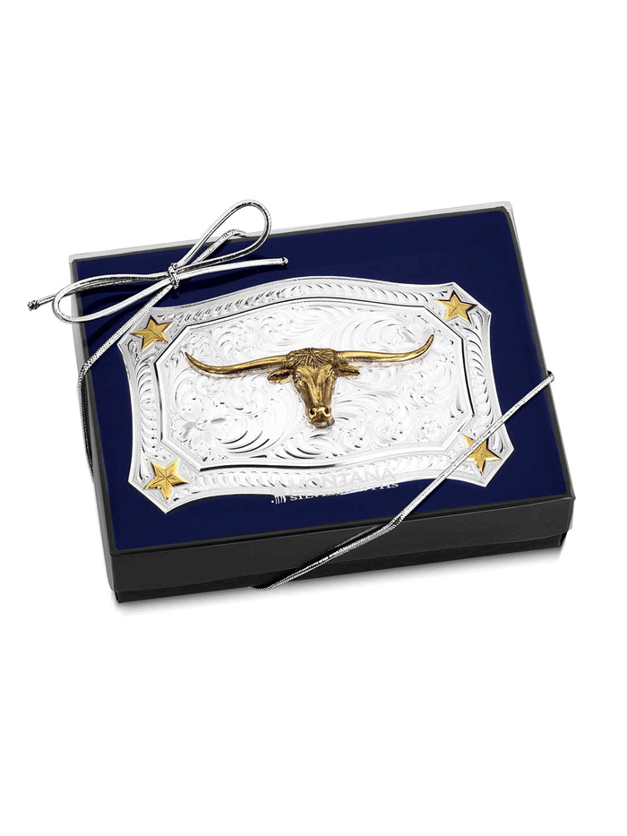 Montana Silversmiths 54510 767M Longhorn Lone Star Legacy Belt Buckle - Genuine Silver Western Cowboy Buckle for Men - Perfect for Rodeo, Ranch Work & Western Fashion