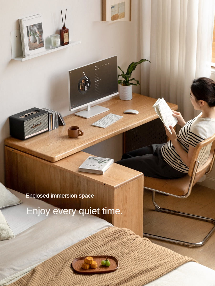 Solid Oak Wood Corner Desk for Home Office - Compact & Stylish Workspace Solution for Small Spaces, Apartments & Dorm Rooms