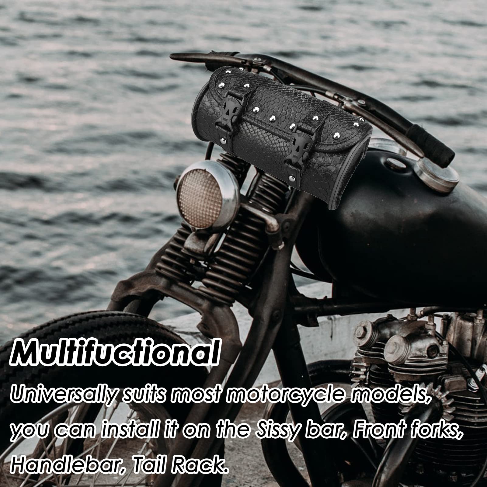 Motorcycle Fork Bag PU Leather - Universal Saddlebag for Sportster & Scooter (Black) - Handlebar Storage Pouch for Riding