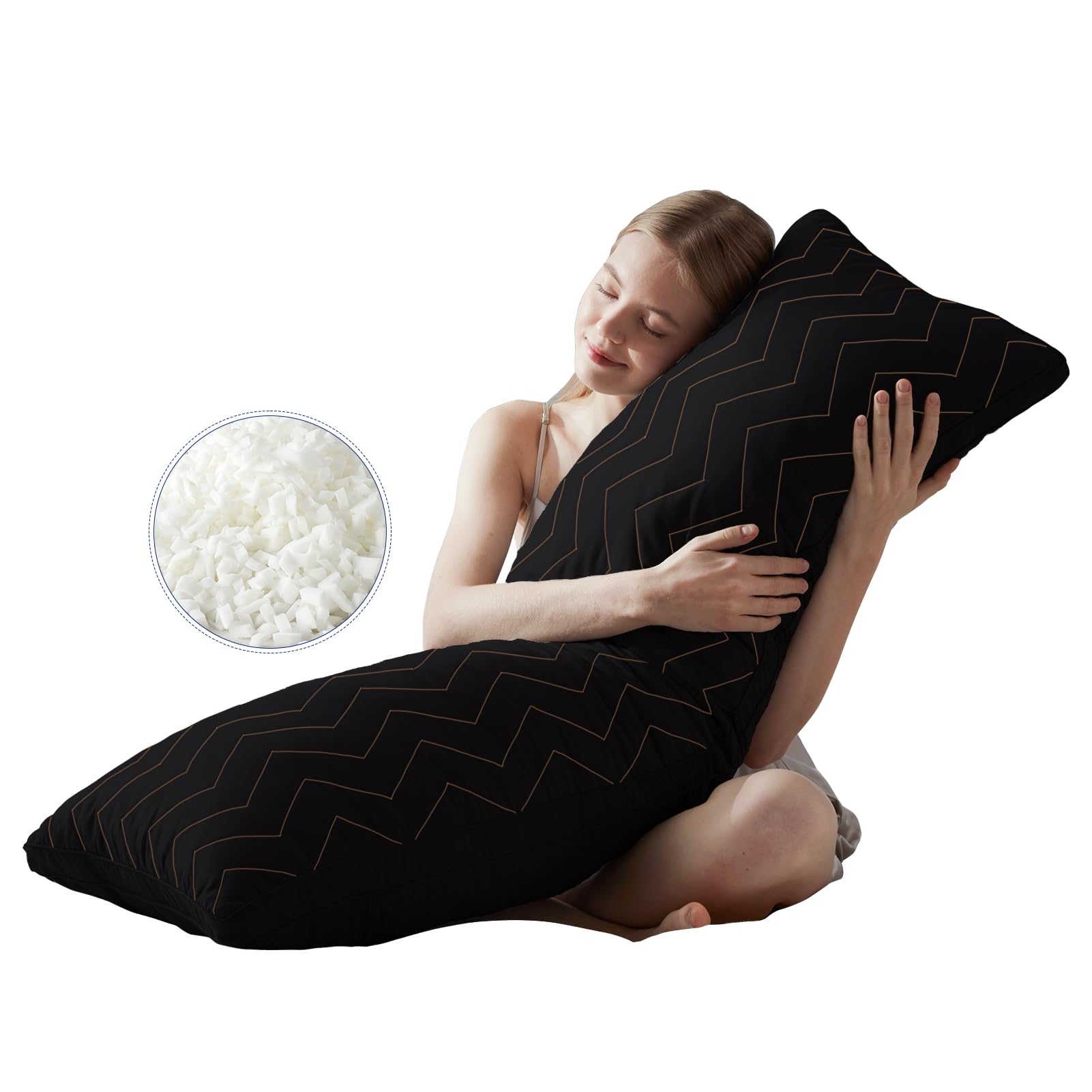 DownCool Quilted Memory Foam Body Pillow - Extra Large 20x54 Inch Full Body Pillow for Adults - Orthopedic Support for Side Sleepers & Pregnancy - Soft Cooling Bed Pillow for Back Pain Relief - Perfect for Sleeping, Lounging & Nursing (Black)
