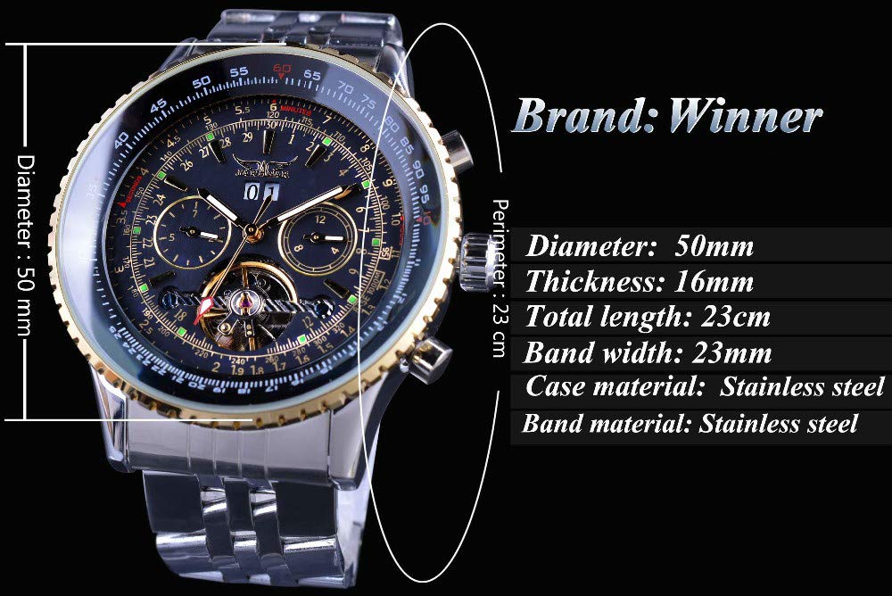 Luxury Men's Automatic Mechanical Wrist Watch - Golden Bezel, Big Dial, Tourbillon Design, Stainless Steel with Calendar | Perfect for Business, Formal Events & Gift Giving