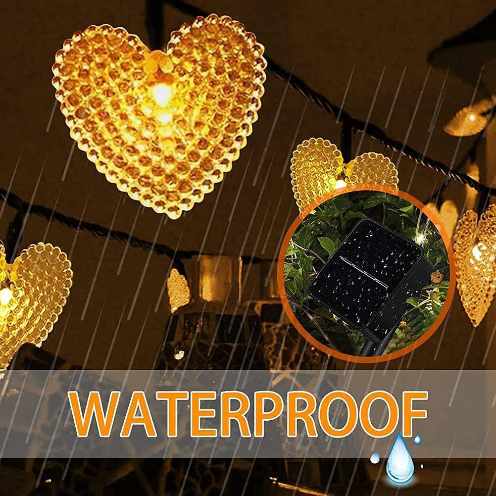 Solar Heart String Lights - 20ft Waterproof 30 LED Heart-Shaped Outdoor Lights with 8 Lighting Modes | Solar Powered Fairy Lights for Garden, Pathway, Wedding, Party & Christmas Decor (Warm White) | Perfect for Romantic Backyard, Patio, and Holiday Celebrations