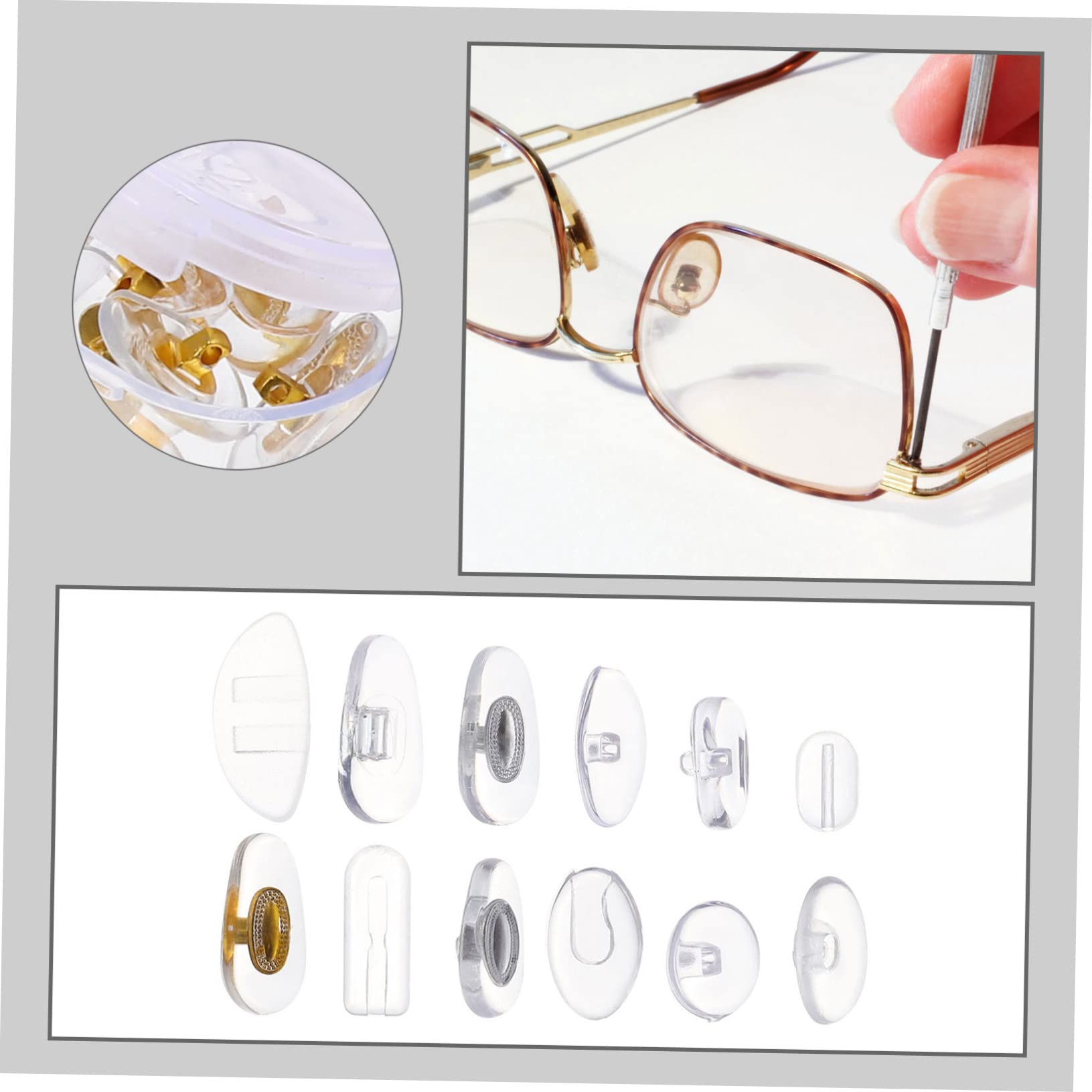 HOMSFOU Glasses Repair Kit - 1 Set of Eyeglass Screws, Nose Pads & Interchangeable Comfort Pads for Frameless & Regular Glasses - Essential Eyewear Accessories for Home, Office & Travel Use