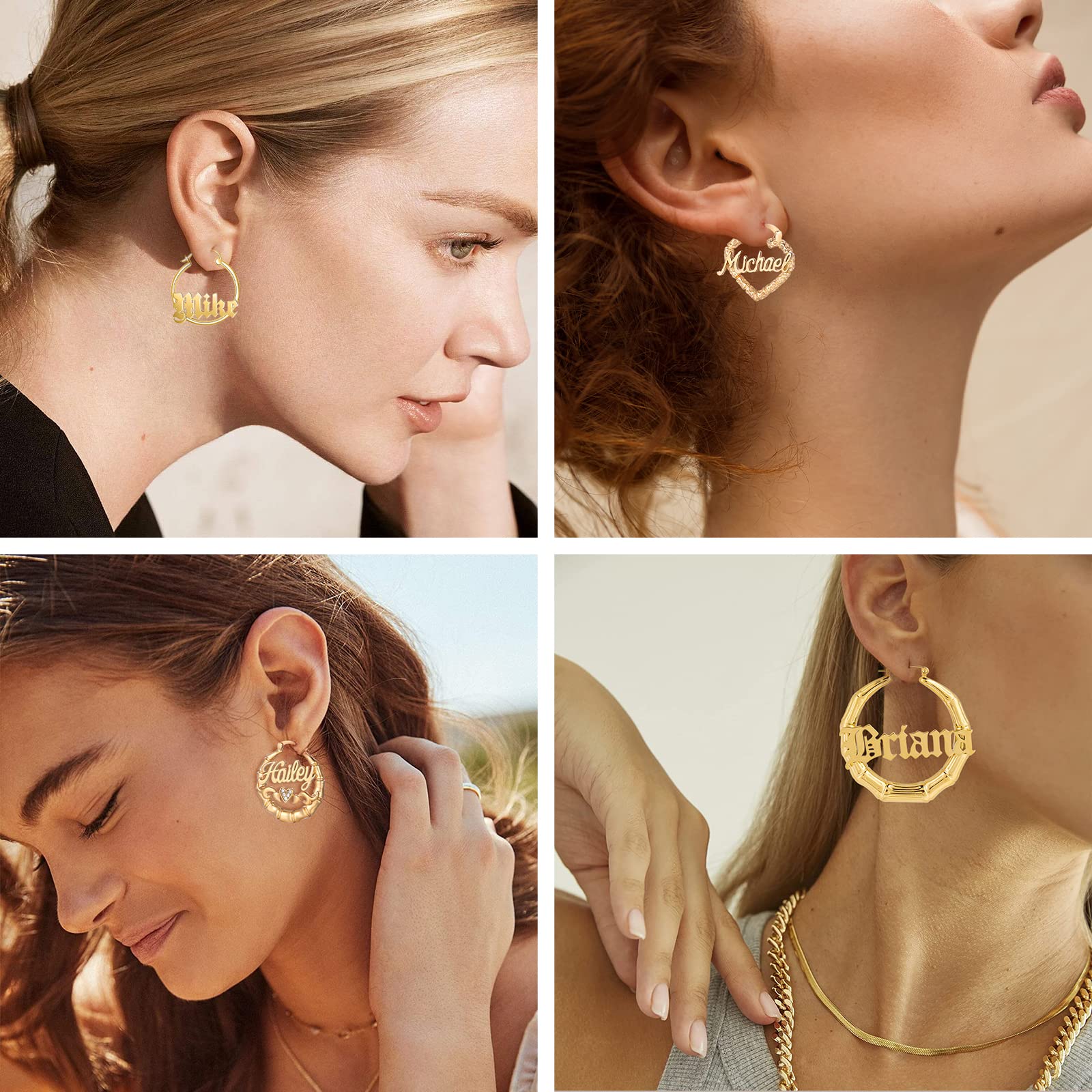 Personalized Name Bamboo Hoop Earrings - Custom Oversized Big Hoop Earrings for Women, Wife, Mom, Daughter, Sister - Perfect for Birthday, Graduation, Hip-Hop Style & Everyday Wear