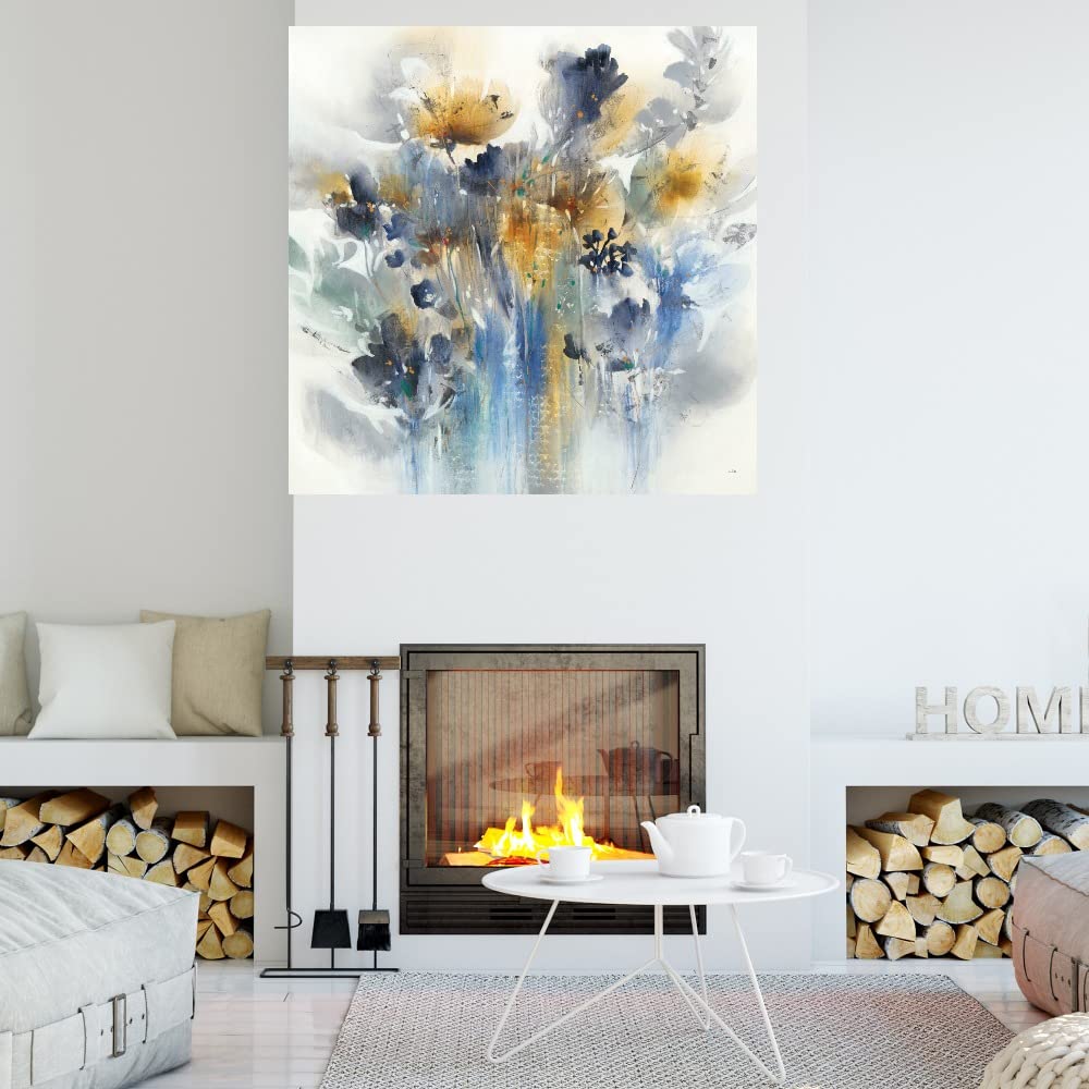 Indigo Botanical Canvas Wall Art - 37x37 Inch Handmade Plant Decor for Bathroom & Bedroom | Nature-Inspired Home Decor by Artist K. Nari | Perfect for Spa, Living Room & Office Wall Decor