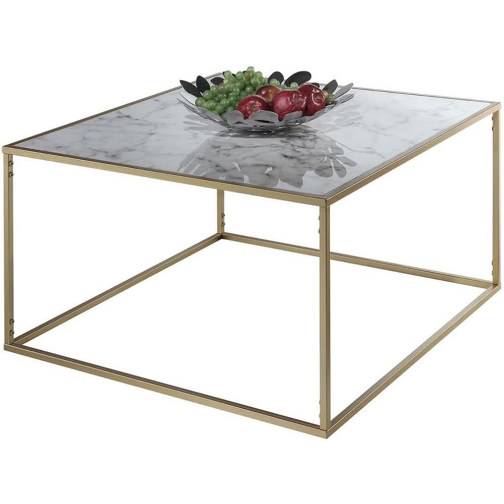 Pemberly Row Square Faux Marble Top Coffee Table - Modern Living Room Furniture for Small Spaces, Home Decor Centerpiece for Apartments & Condos