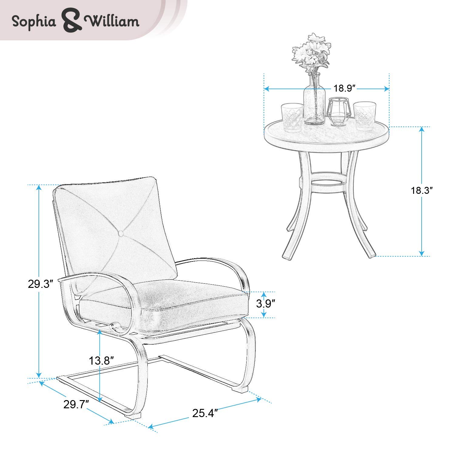 Sophia & William 2-Piece Outdoor Patio Furniture Set - Spring Motion Bistro Chairs with Cushions & Round Table - Perfect for Backyard, Garden, Poolside or Balcony Relaxation - Red