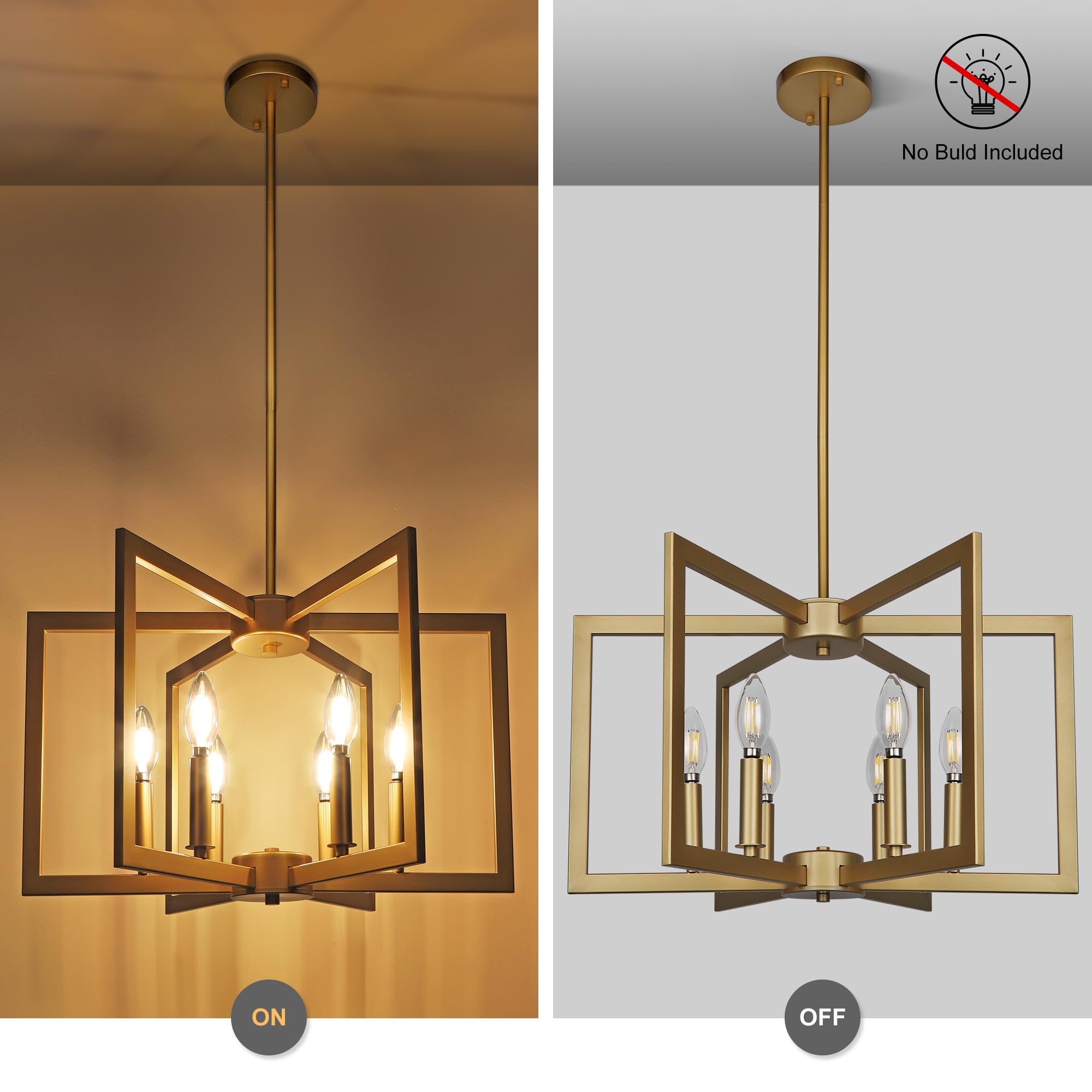 6-Light Gold Pendant Lighting Fixture - Modern Farmhouse Industrial Chandelier for Dining Room, Kitchen, Entryway, Hallway & Bedroom | Perfect Over Table, Island or Foyer Decor